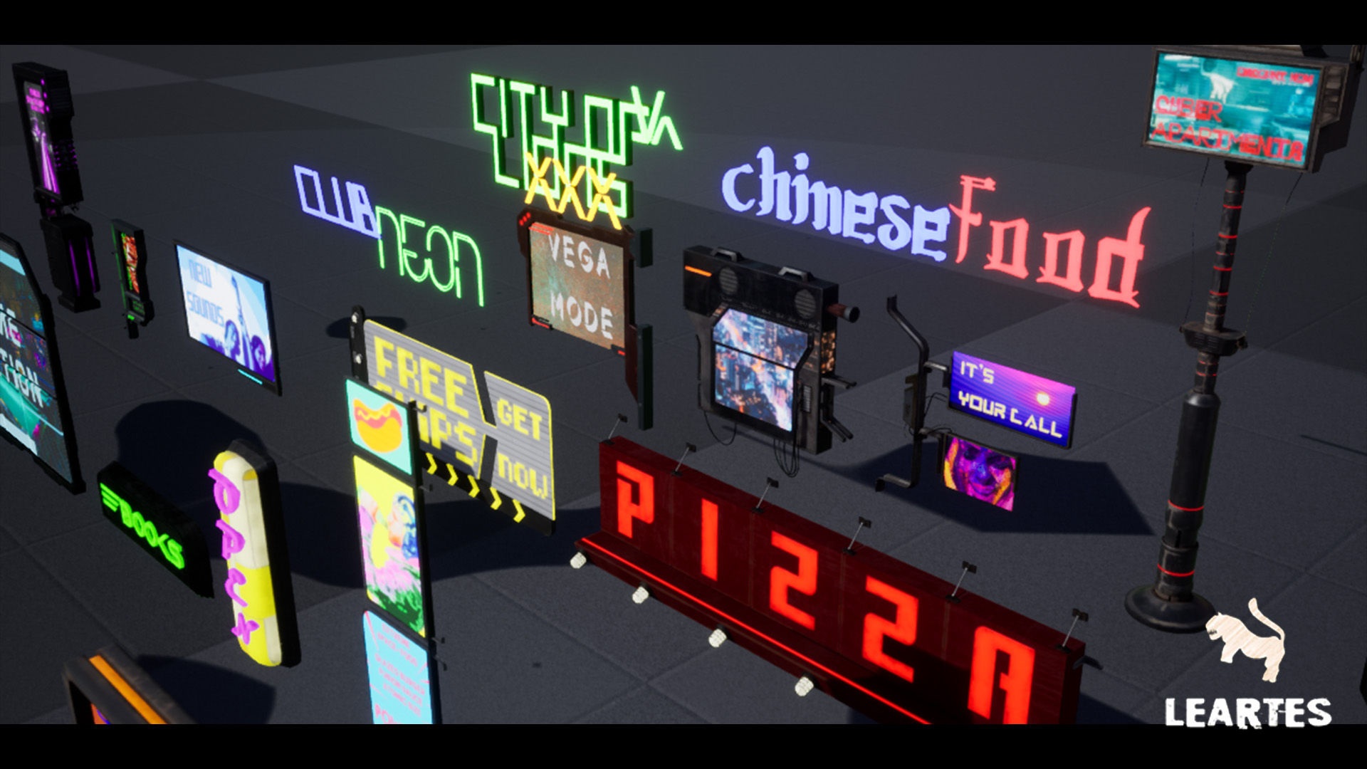 Wallpaper #aEWVoI4B7YBJg1BV66Pa41 Cyberpunk Billboards Signs Set 35 Unique Pieces in Props Ue