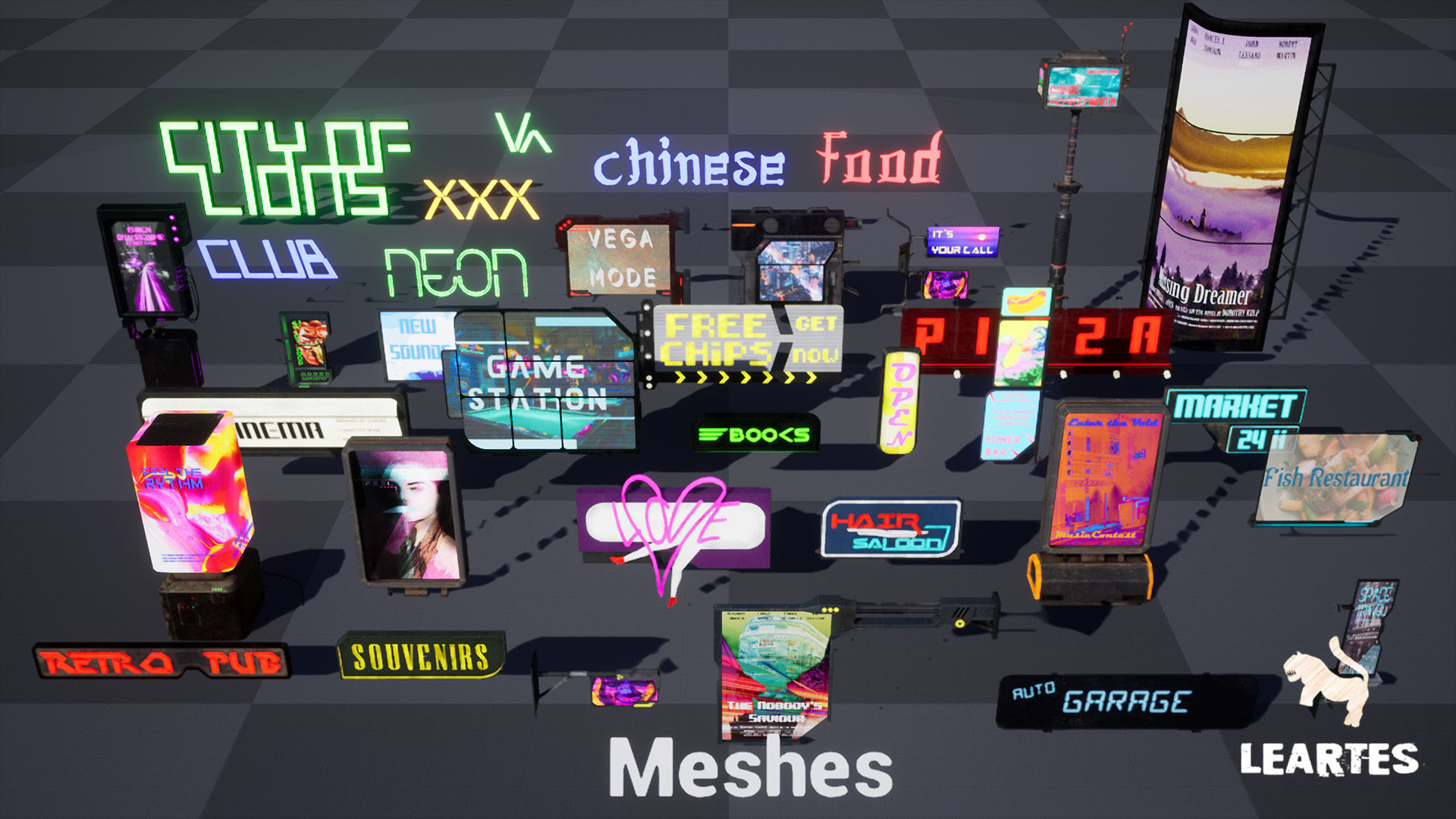Wallpaper #5wOPYpMBpyOg8YnEjNLJ322 Cyberpunk Billboards Signs Set 35 Unique Pieces in Props Ue