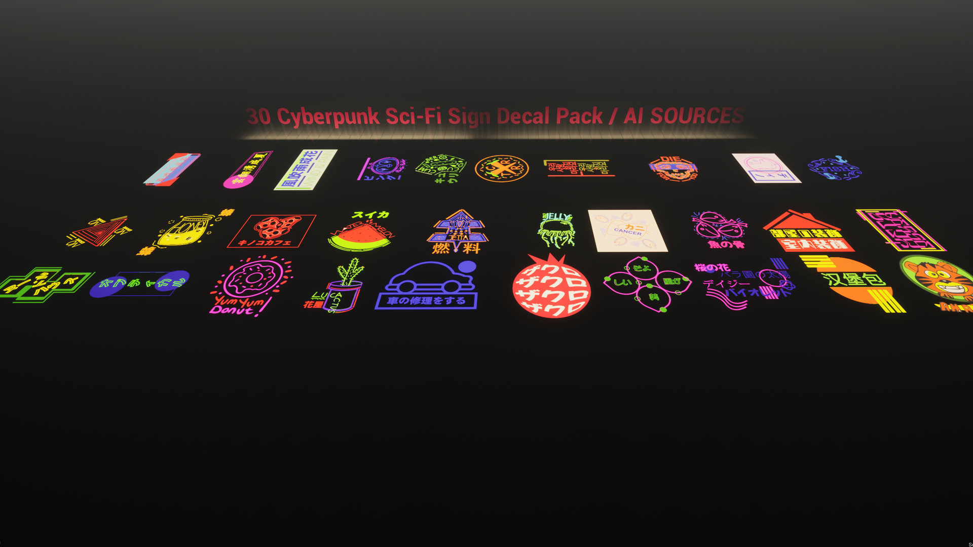 Wallpaper #aEWVoI4B7YBJg1BV66Pa51 Cyberpunk Sci Fi Decal Sign Pack AI Sources in Materials Ue
