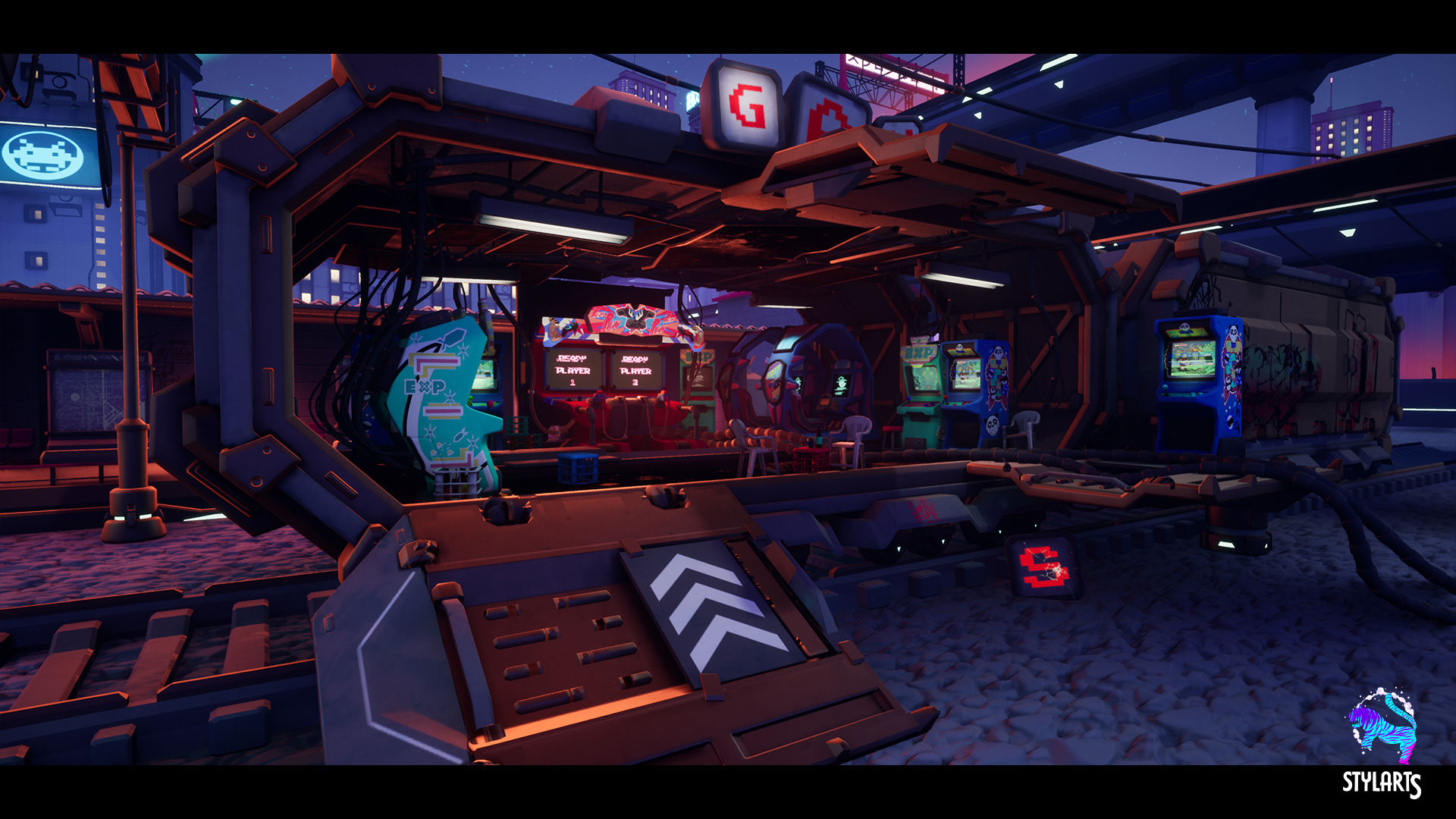 Wallpaper #ARk0Ao8BtGB6xQ78oEoU41 Stylized Cyberpunk Arcade Environment Ue