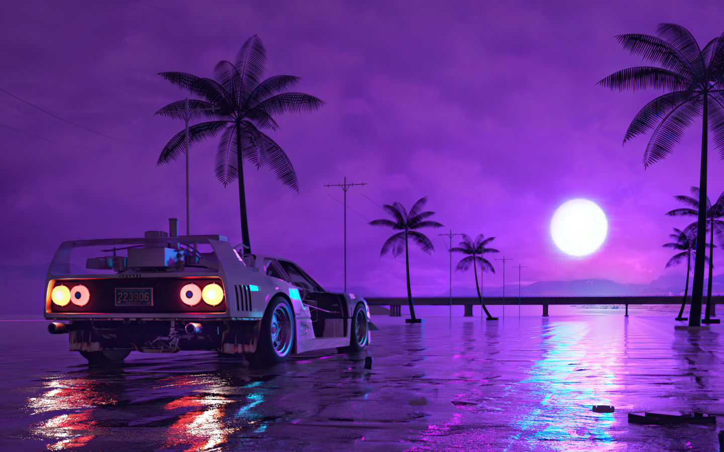 Wallpaper #cHPhg44BFI5NbQksABzP9 1440x900 Resolution Retro Wave Sunset and Running Car 1440x900