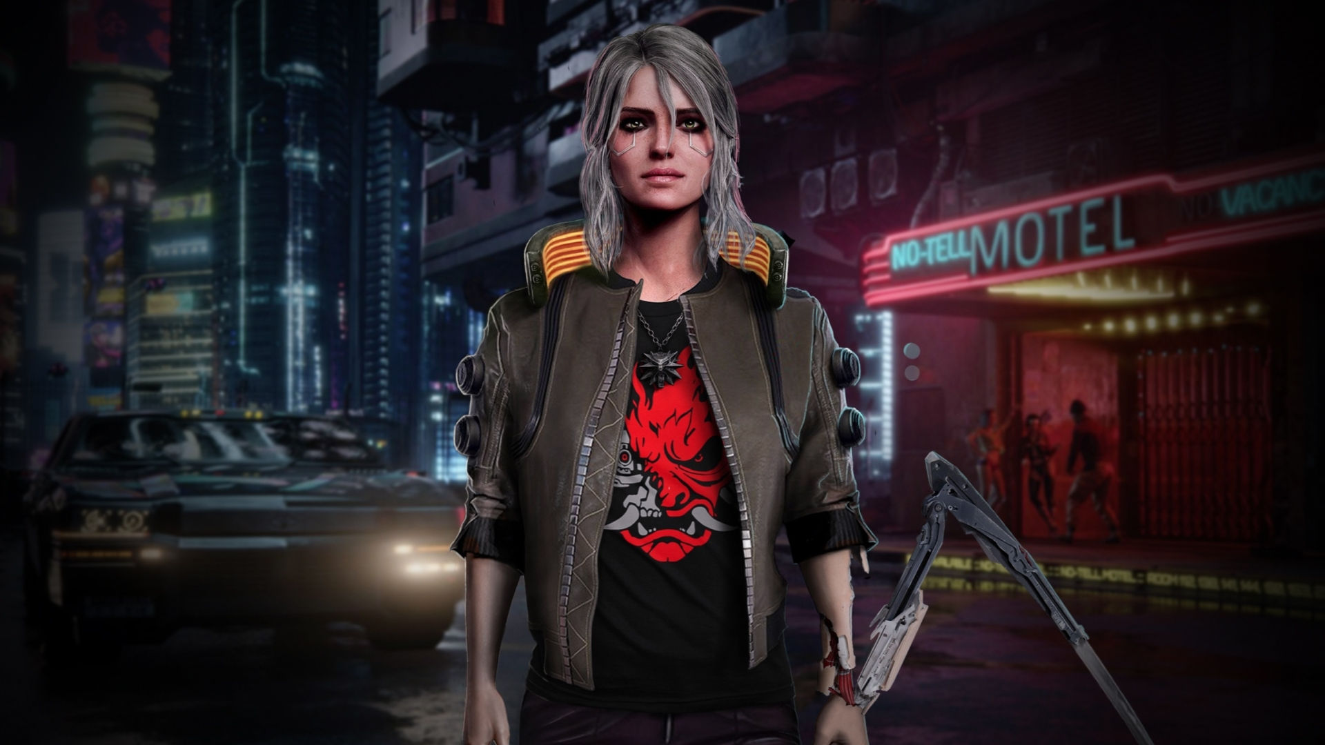 Wallpaper #2RmwAo8BtGB6xQ78REoe4 1920x1080 Resolution Ciri Witcher X Cyberpunk 2077 1080p Laptop Full HD