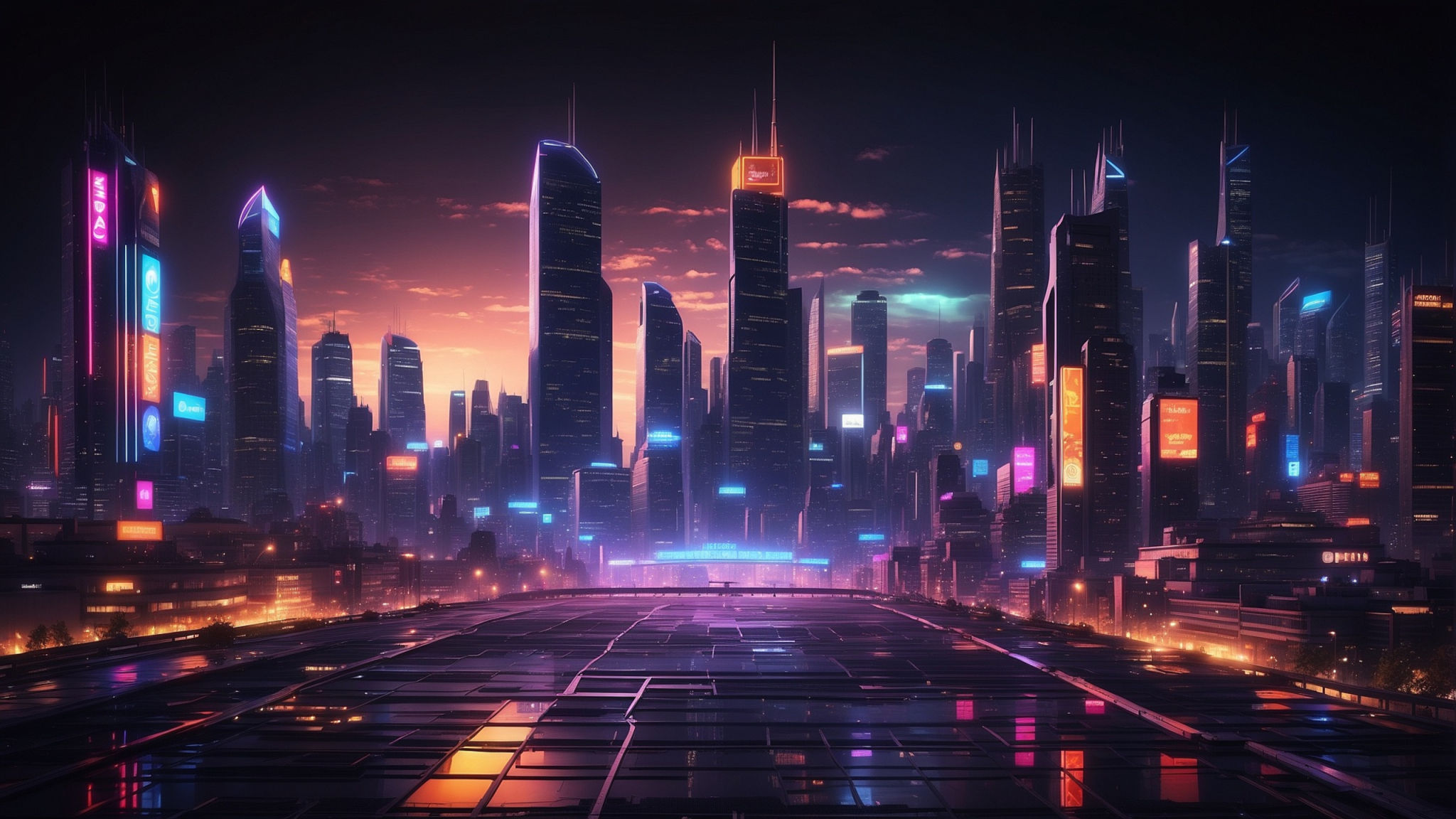 Wallpaper #KgPvZZMBpyOg8YnE5Non382 2048x1152 Resolution Cyber Cityscape HD 8 Bit Amoled 2048x1152