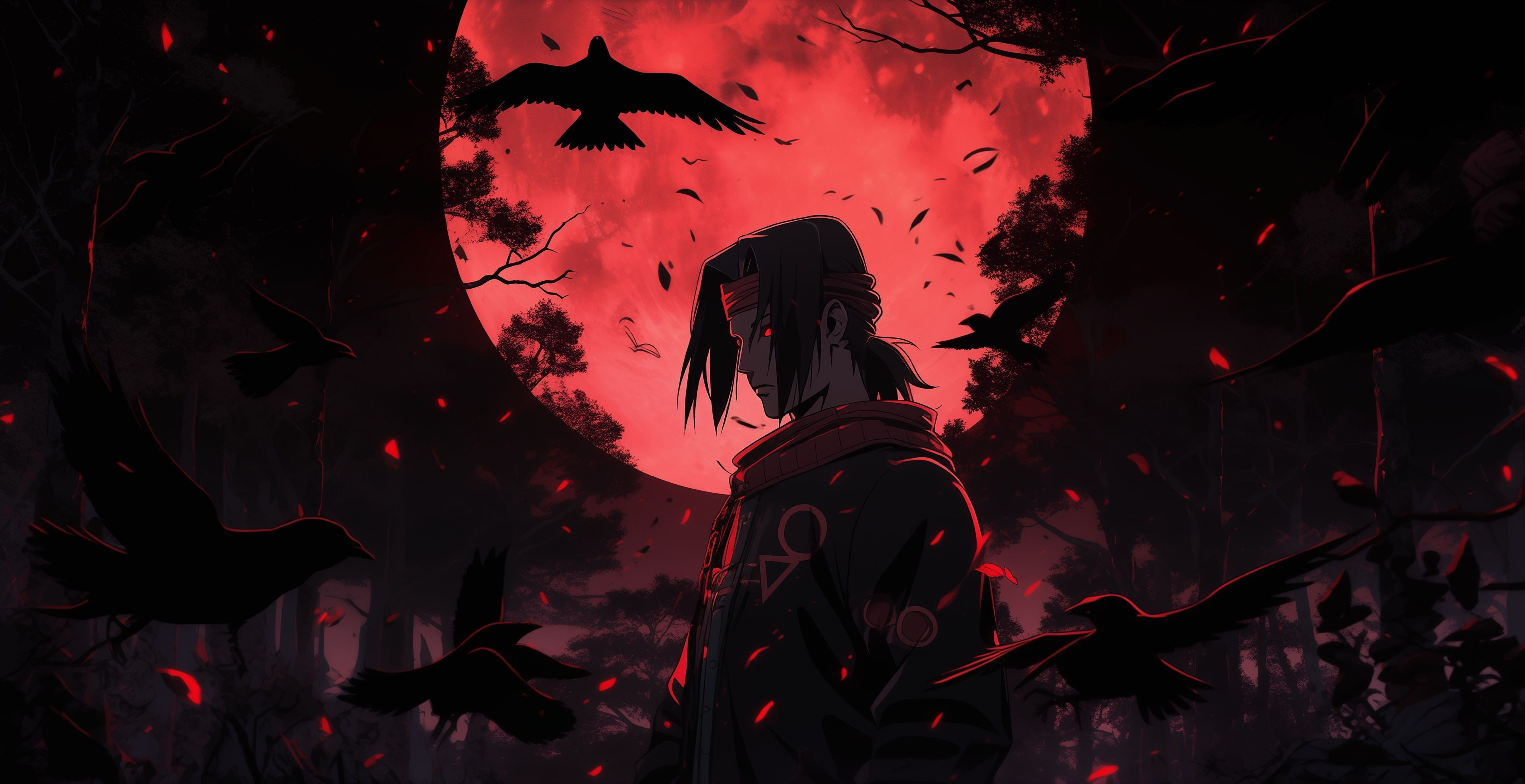 Wallpaper #aWevApMBSpphPi3-77BI139 1234x576 Resolution Itachi Uchiha 4K Naruto Red Night 1234x576