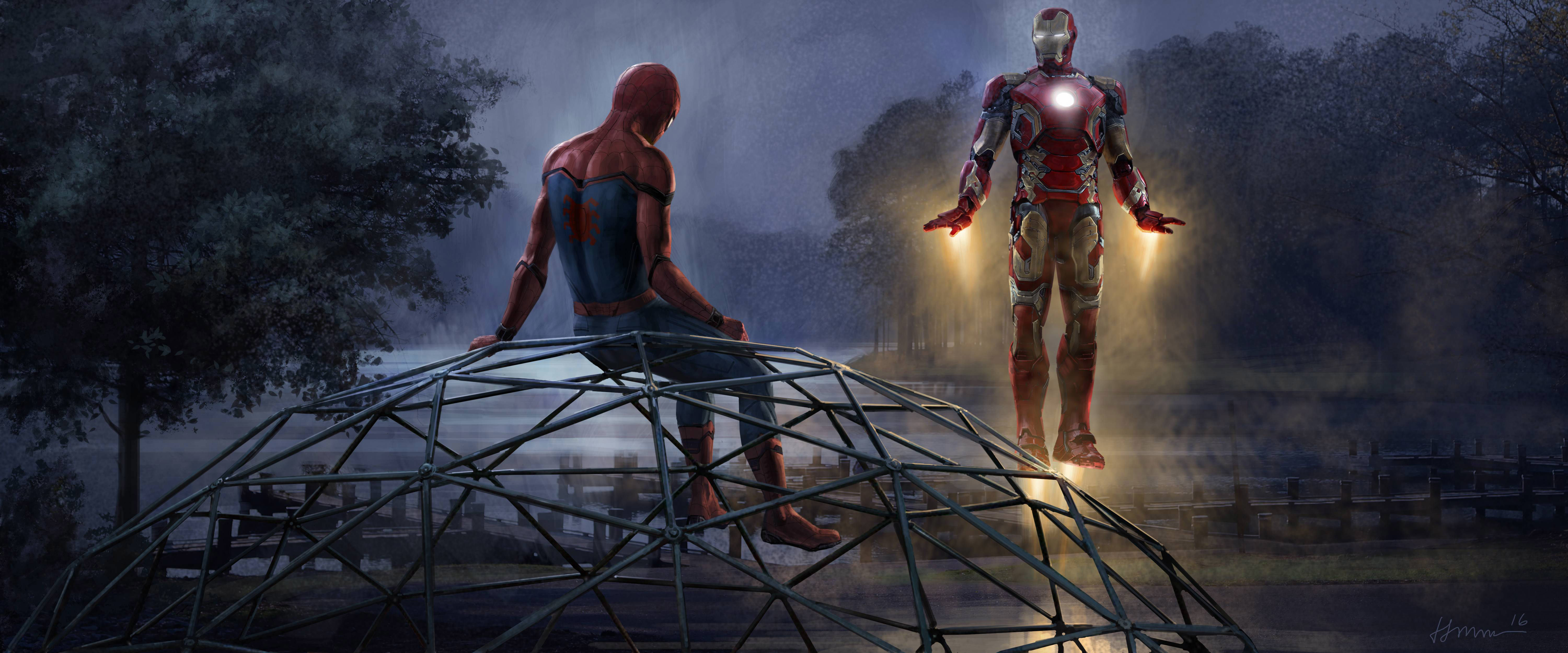 Wallpaper #7bec7 1920x1080 Iron Man Spider Man Come Together Laptop Full HD 1080p HD 4K