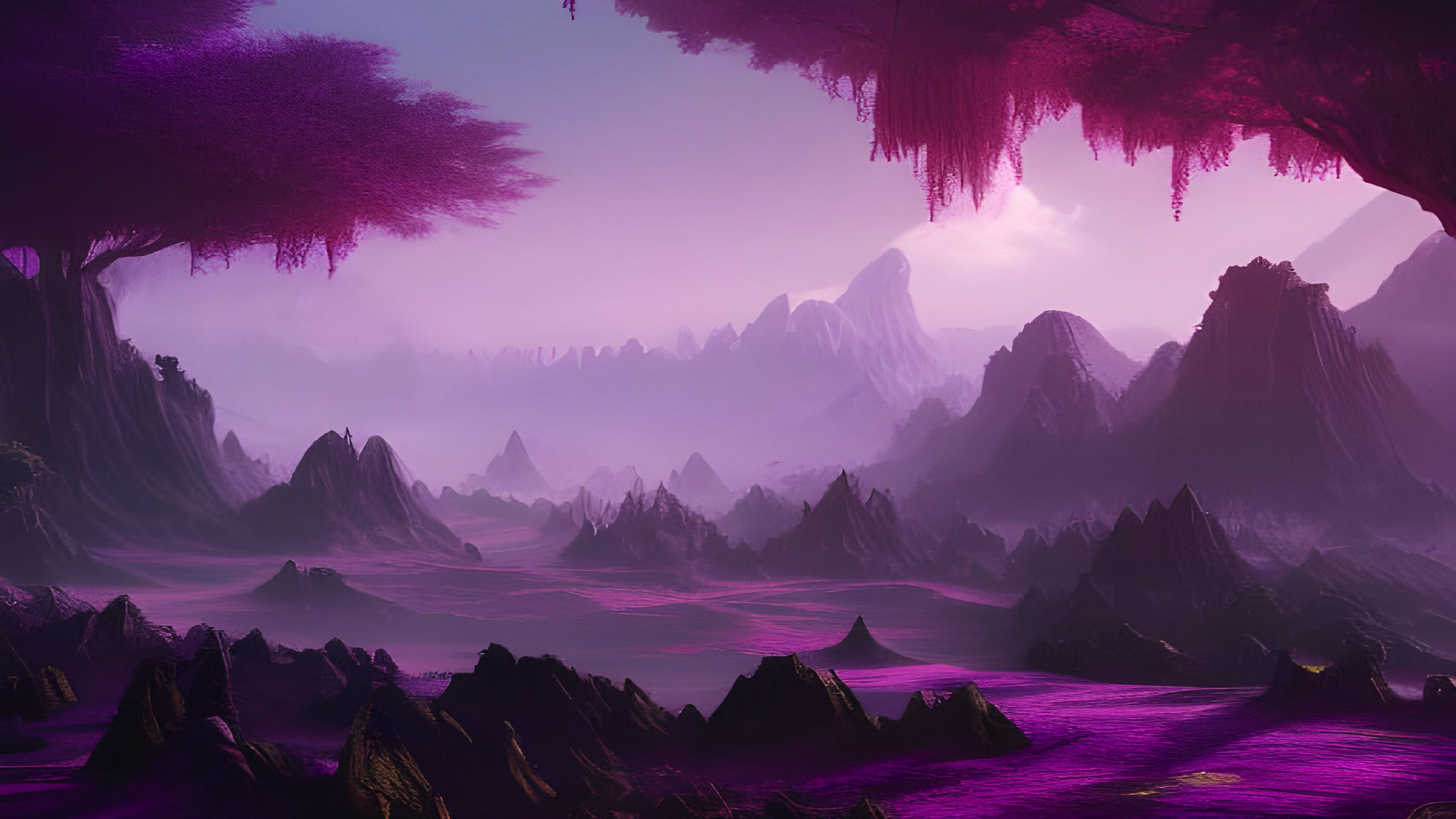 Wallpaper #DZ27ZJcBkAG5jTCH-LFh20 Purple Valley HD Digital Mountain Art Wallpaper HD Artist 4K