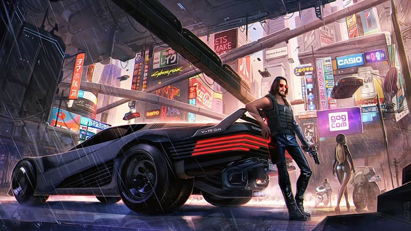 Wallpaper #37gv1pIBJvJKYCmER9zT258 1366x768 Resolution Keanu Reeves Cyberpunk 2077 Art 1366x768 Resolution