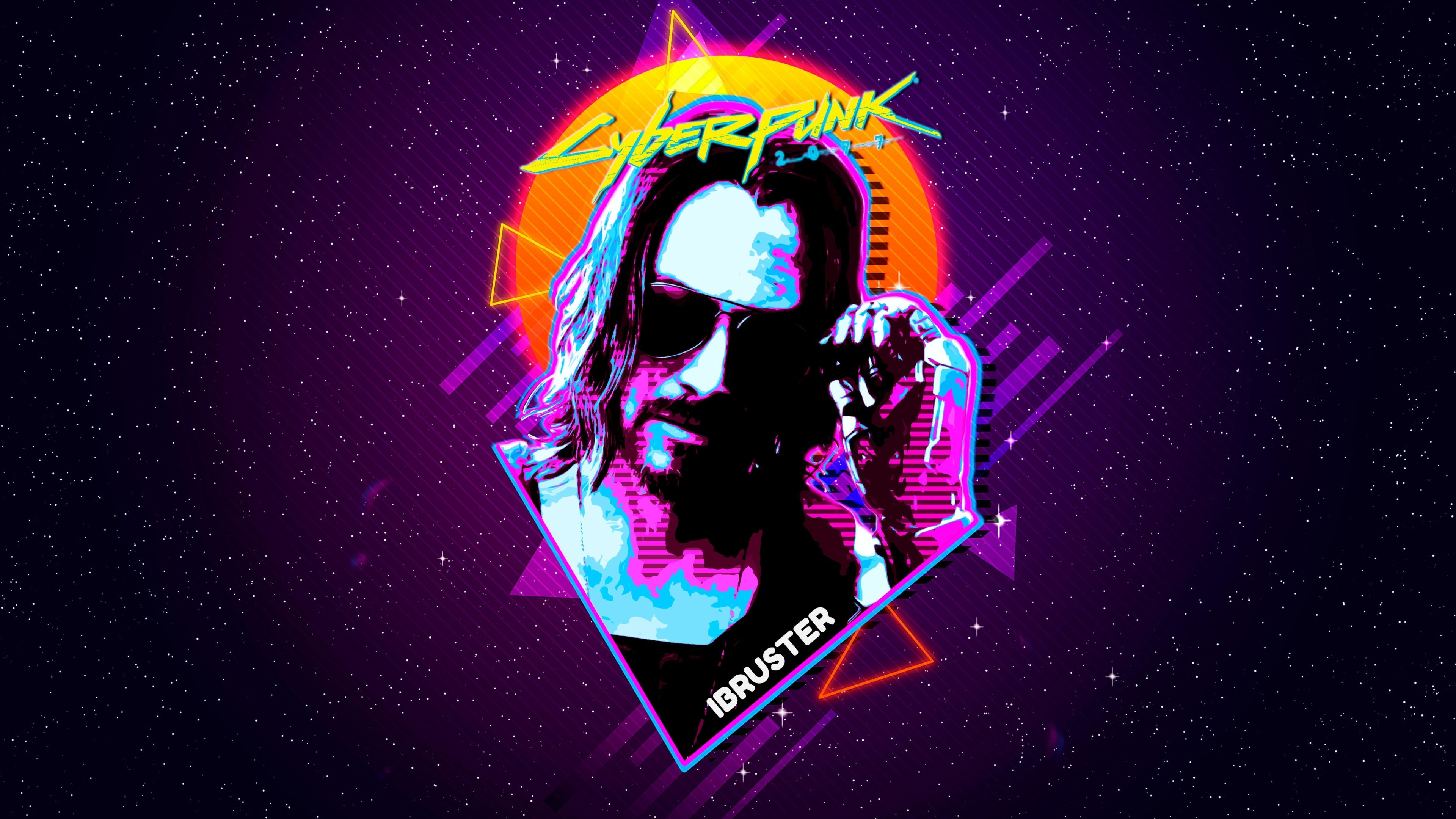 Wallpaper #u32D9I4Bnwiau_P6_A8Z5 3840x2160 Resolution Keanu Reeves Cyberpunk 2077 Retro Art 4K Wallpaper