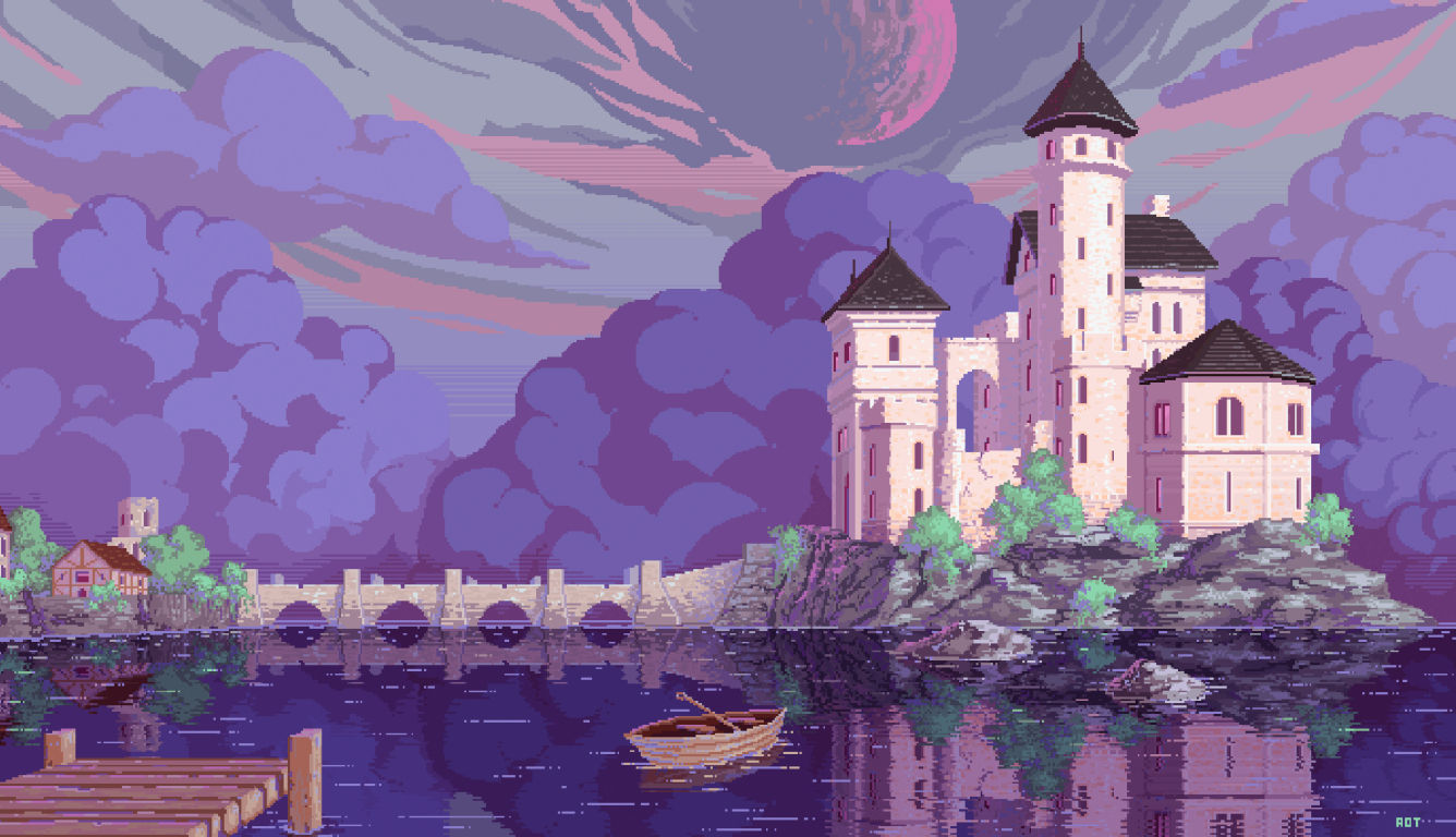 Wallpaper #te-hS5MBMN-XEVvVYjvf75 1336x768 Resolution Fantasy Castle Pixel Art HD Laptop Wallpaper
