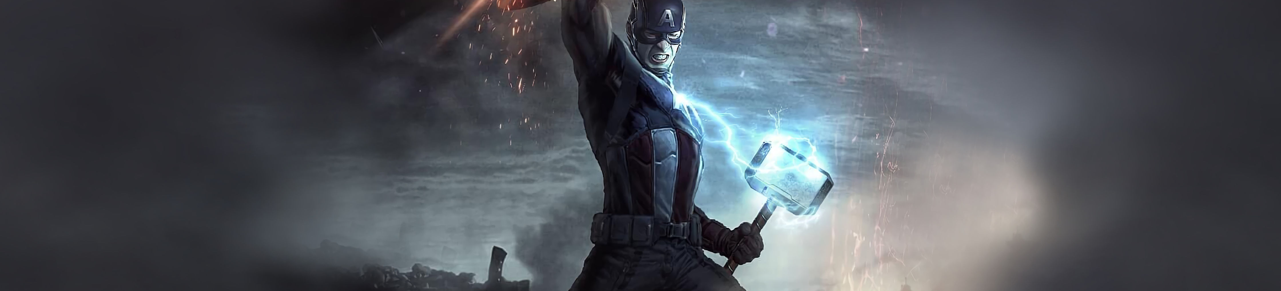 Wallpaper #6GedEJMBSpphPi3-n_Pd28 4480x1020 Resolution 4K Captain America Mjolnir and Shield 4480x1020