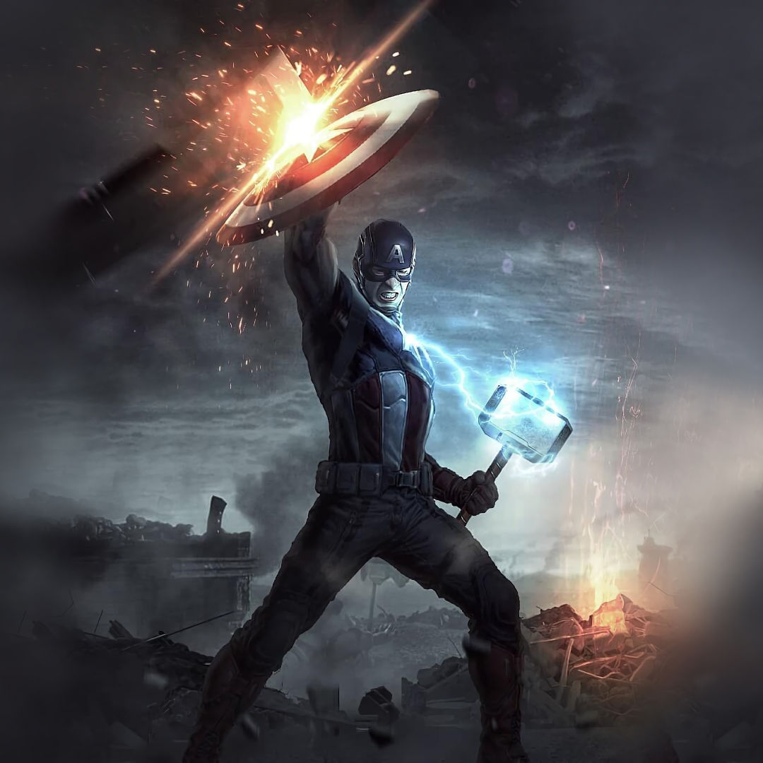 Wallpaper #PUVHjI4B7YBJg1BVJpyH4 1080x1080 4K Captain America Mjolnir and Shield 1080x1080 Resolution