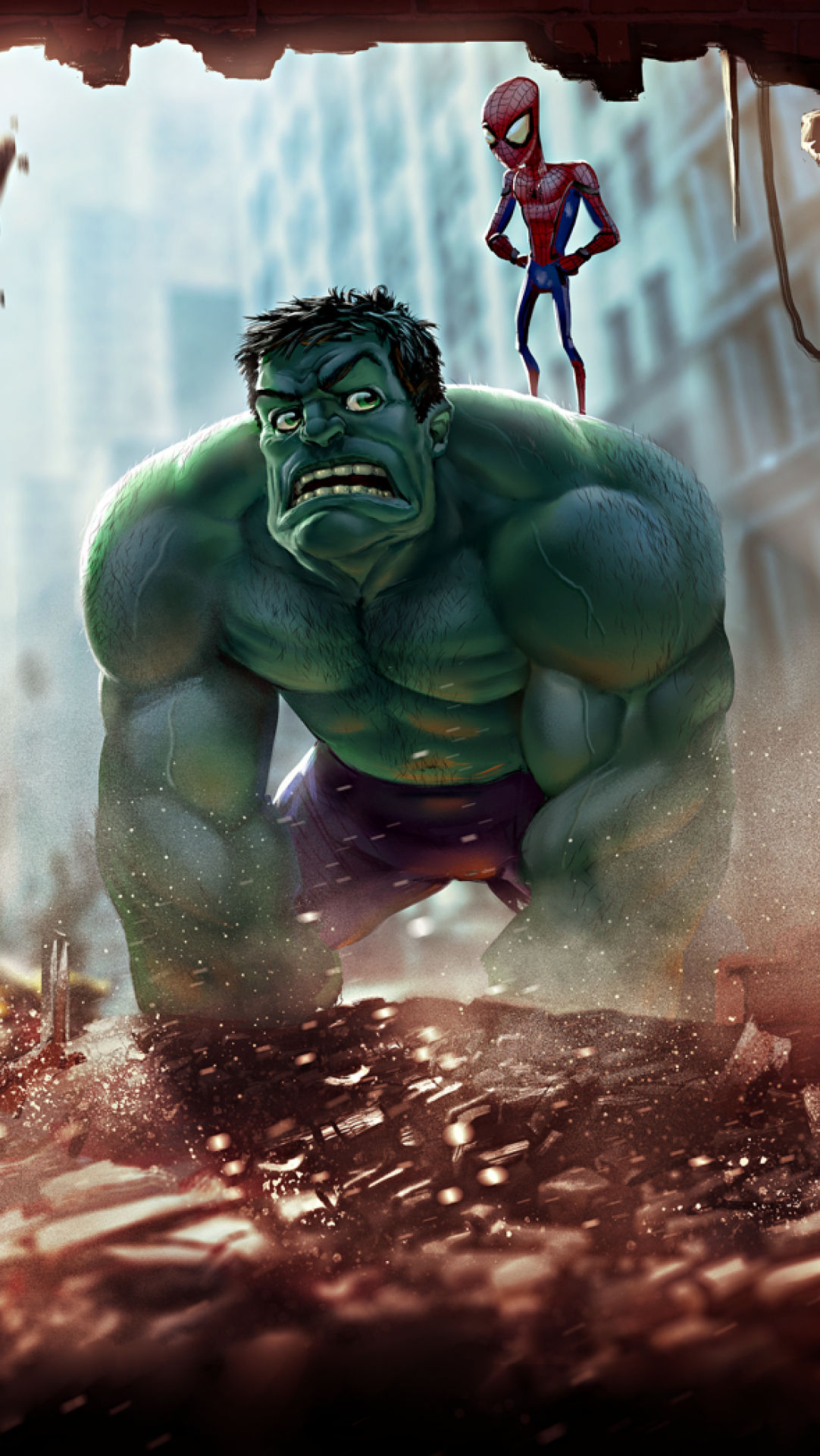 Wallpaper #ihk4E48BtGB6xQ78h2Xi43 1082x1920 Hulk and Spider Man Art 1082x1920 Resolution Wallpaper HD