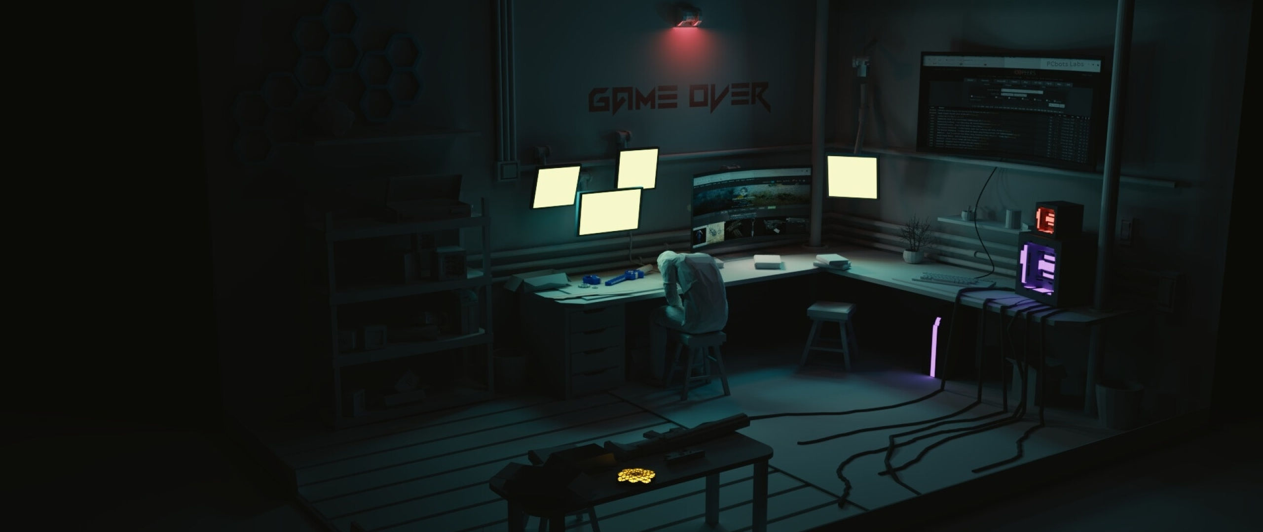 Wallpaper #wzMjM5MBcgDP3FvJiqkC24 2560x1080 Game Over Hacker Setup 2560x1080 Resolution Wallpaper HD