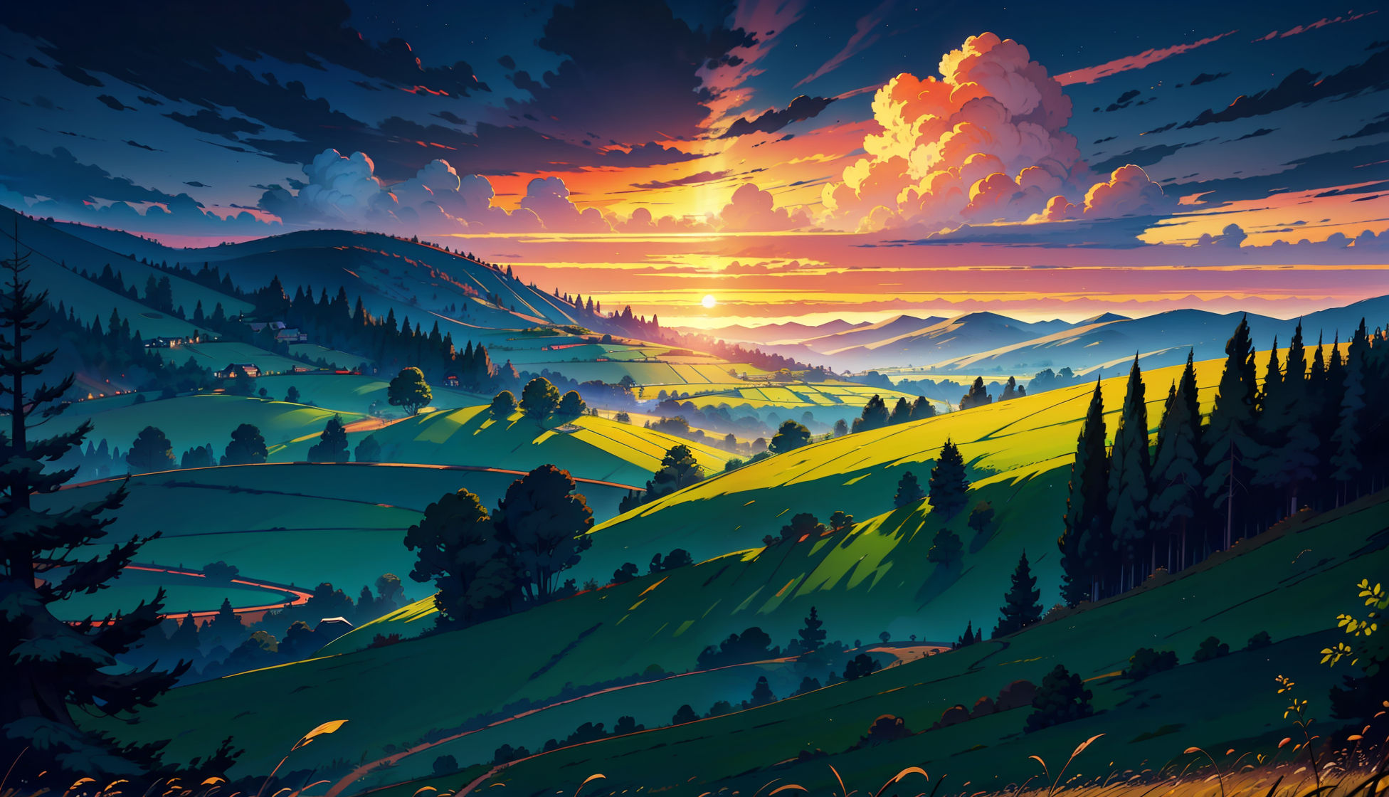 Wallpaper #te-hS5MBMN-XEVvVYjvf223 2048x1536 Anime Sunset HD Field 2023 Art 2048x1536 Resolution Wallpaper