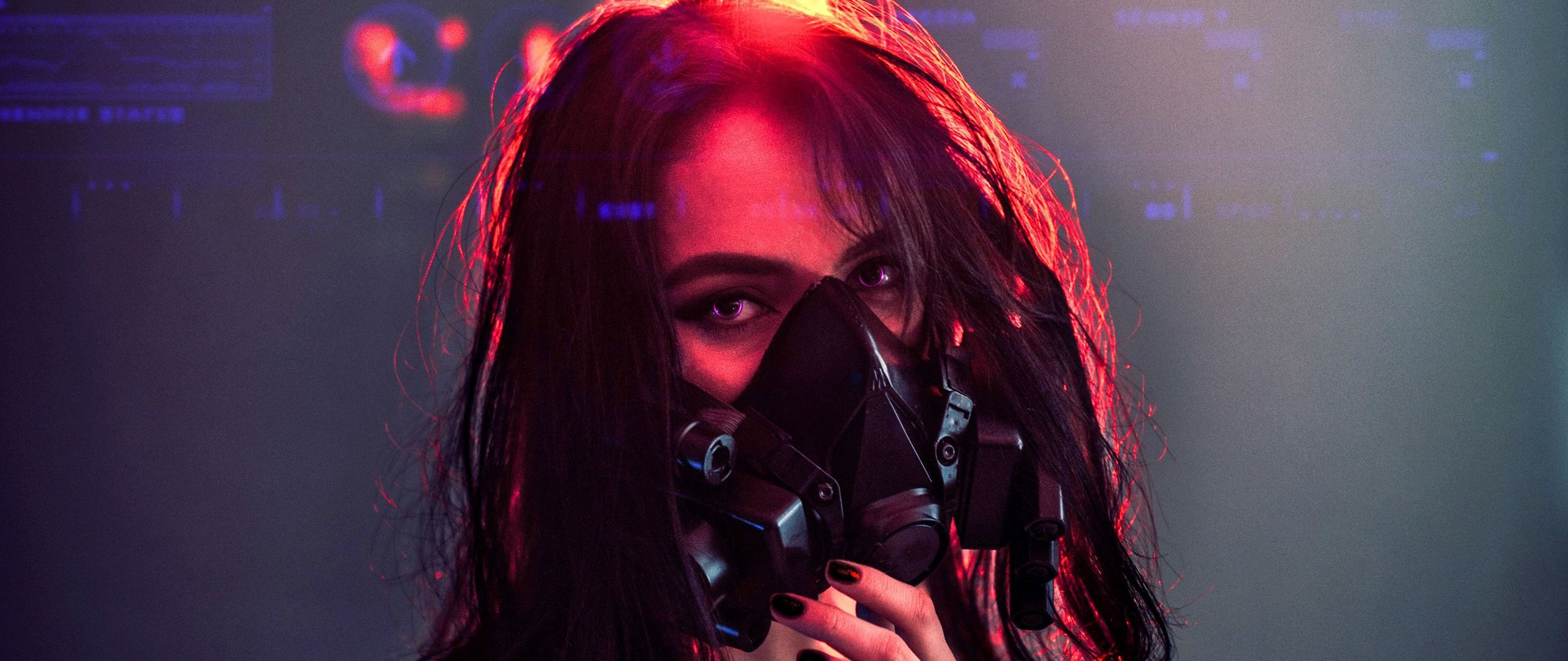 Wallpaper #bH2h844Bnwiau_P60w0E45 Download Wallpaper 2560x1080 Girl Respirator Mask Cyberpunk Dual