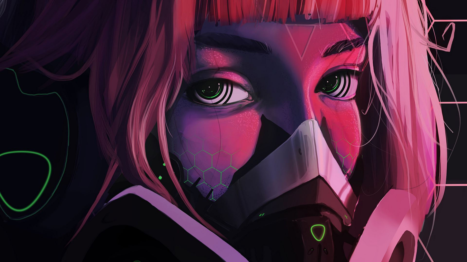 Wallpaper #bH2h844Bnwiau_P60w0E52 Download Wallpaper 1920x1080 Respirator Face Mask Cyberpunk Girl