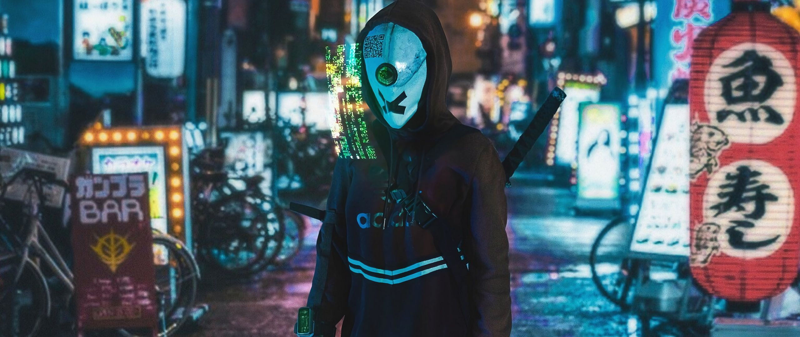 Wallpaper #LHRPwI4B_8f4nGFaX23d52 Download Wallpaper 2560x1080 Cyborg Hologram Cyberpunk Street Sci