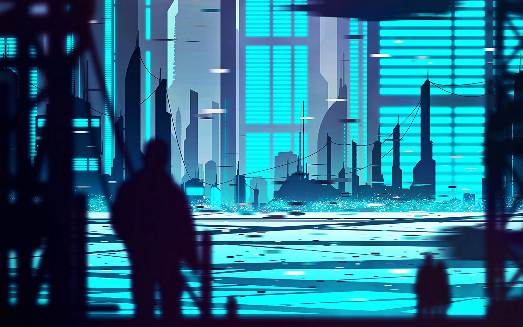 Wallpaper #in1s9I4Bnwiau_P6WQ9f2 Download Wallpaper 1680x1050 City Silhouette Cyberpunk Art