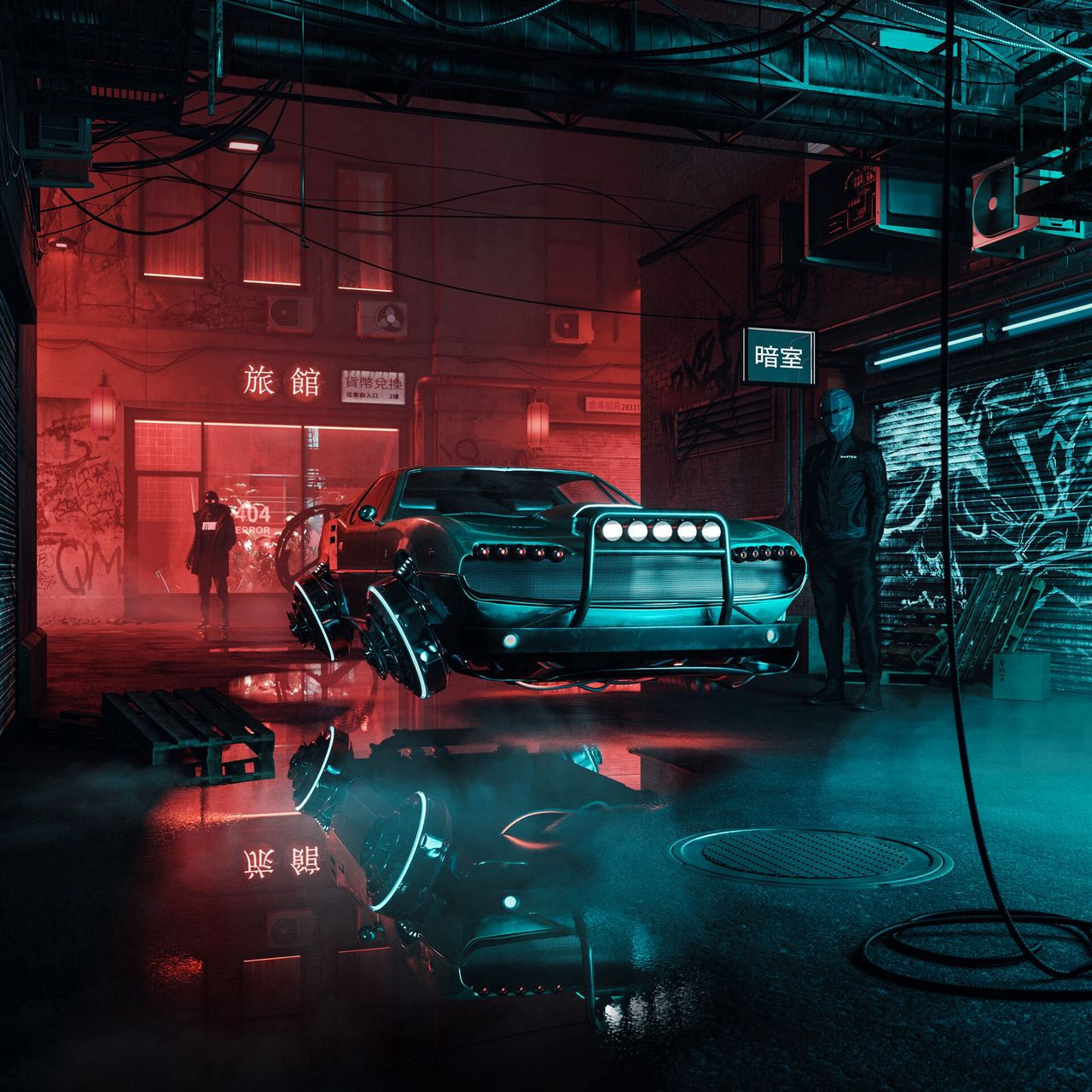 Wallpaper #in1s9I4Bnwiau_P6WQ9f55 Download Wallpaper 1280x1280 Car Silhouettes Cyberpunk Future Art