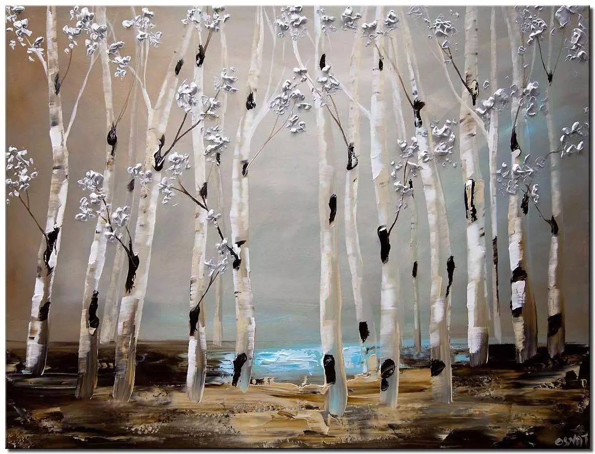 Wallpaper #d2c4EZMBSpphPi3-OPZ1211 White Birch Trees Painting on Canvas Abstract Forest Art Original Trees