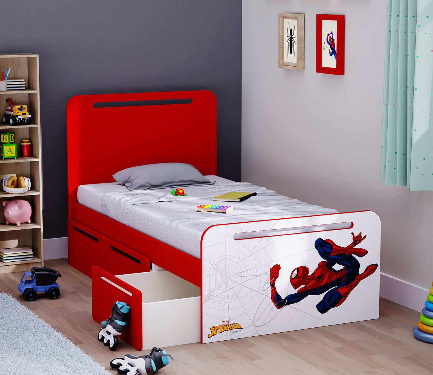Wallpaper #AOoGVpMBlwTYPL18Zg8n64 Buy Matte Finished Spiderman Bed with Drawer Storage Red at 33 Off