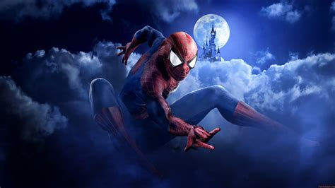 Wallpaper #YnP0fo4BFI5NbQksIxfN78 Spiderman Swinging Through a Moonlit Cityscape