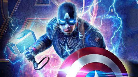 Wallpaper #YnP0fo4BFI5NbQksIxfN95 Captain America Wielding Thor's Hammer in the Epic Conclusion to the Infinity Saga
