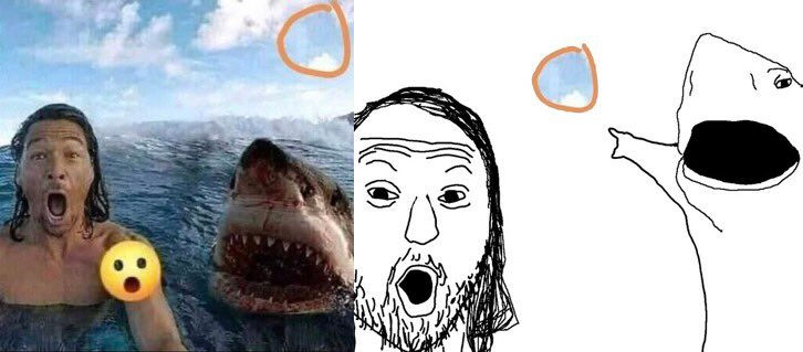 Wallpaper #fbhc2ZIBJvJKYCmEKexl124 Swimmer and Shark Pointing Two Soyjaks Pointing Know Your Meme