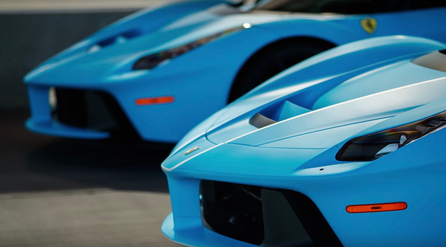 Wallpaper #lUWclI4B7YBJg1BV7J-n30 Two Different Baby Blue Laferraris at a Racetrack for Rhys Millen to Drive