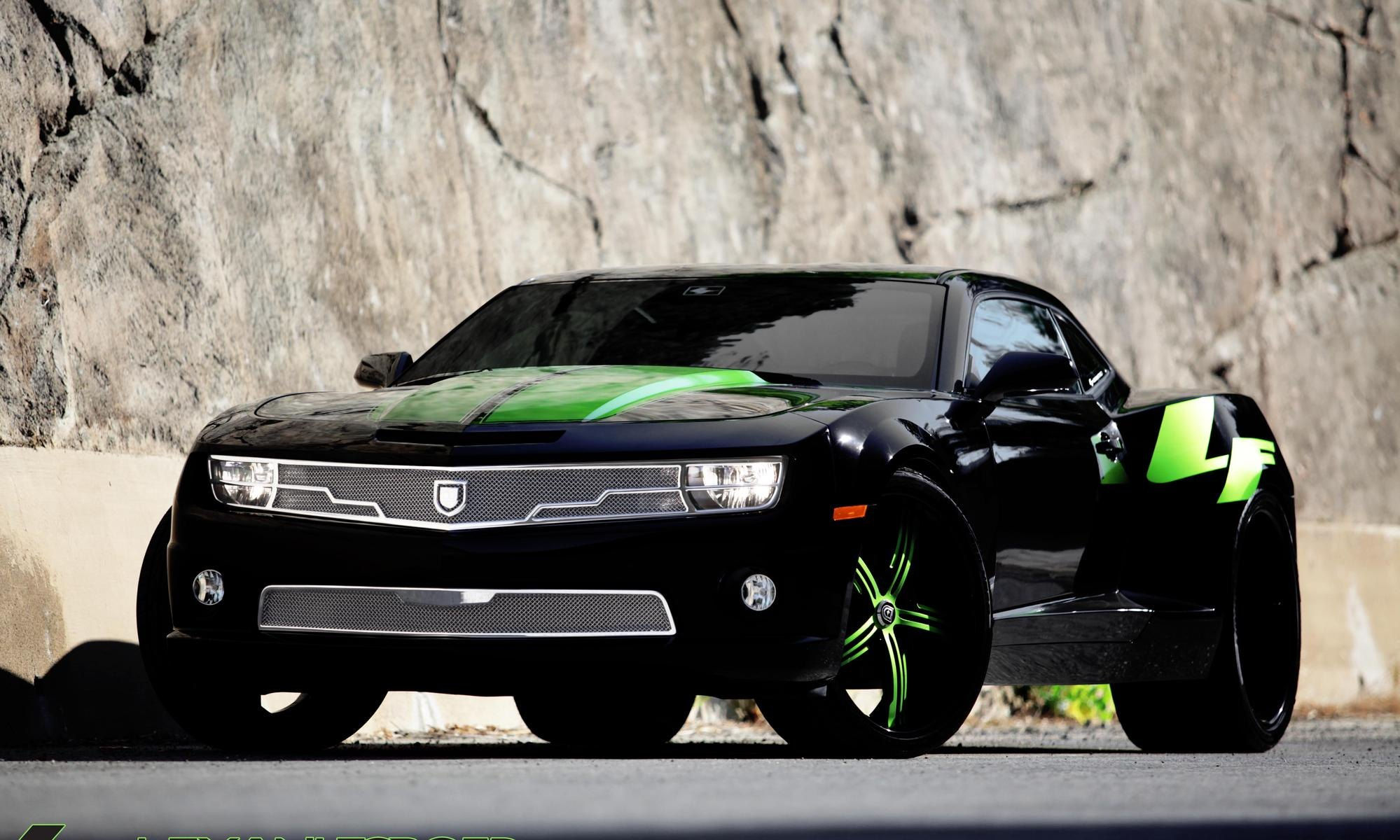 Wallpaper #V0AtMZMBJhL2WPba7MWu273 Black and Green Sinister Camaro on Color Matched Wheels Caridcom Gallery