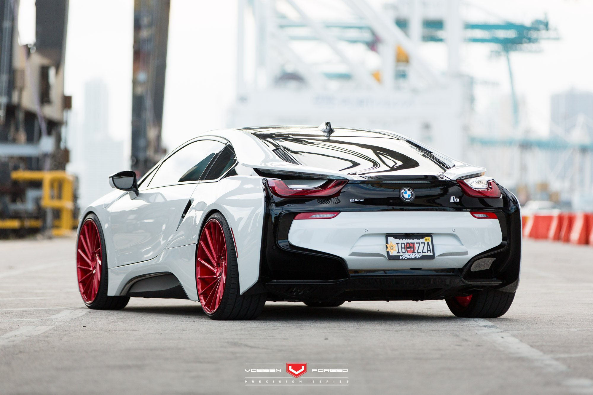 Wallpaper #EGgAGZMBSpphPi3-sRX_255 White Pearl Futuristic BMW i8 on Red Forged Custom Wheels Caridcom