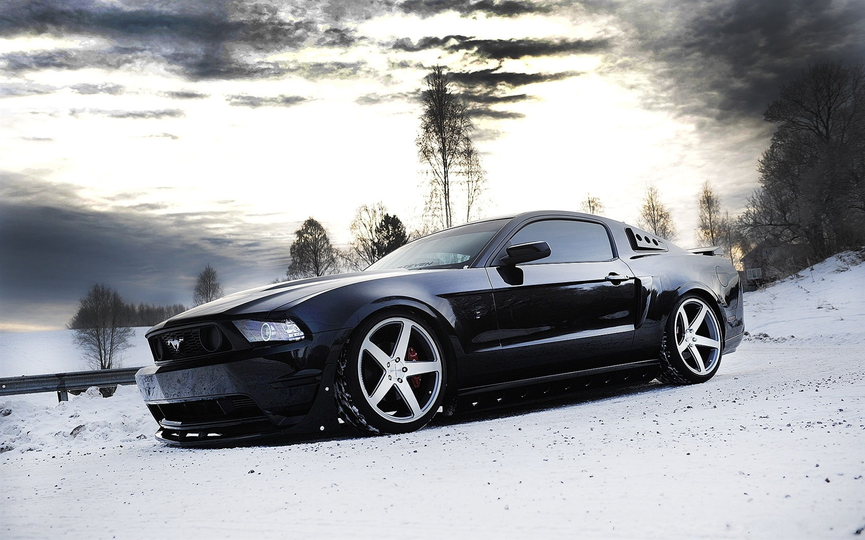 Wallpaper #tHPvhY4BFI5NbQks8R7Q31 Fonds Decran Ford Mustang Vue Sur La Voiture Noire Neige Hiver