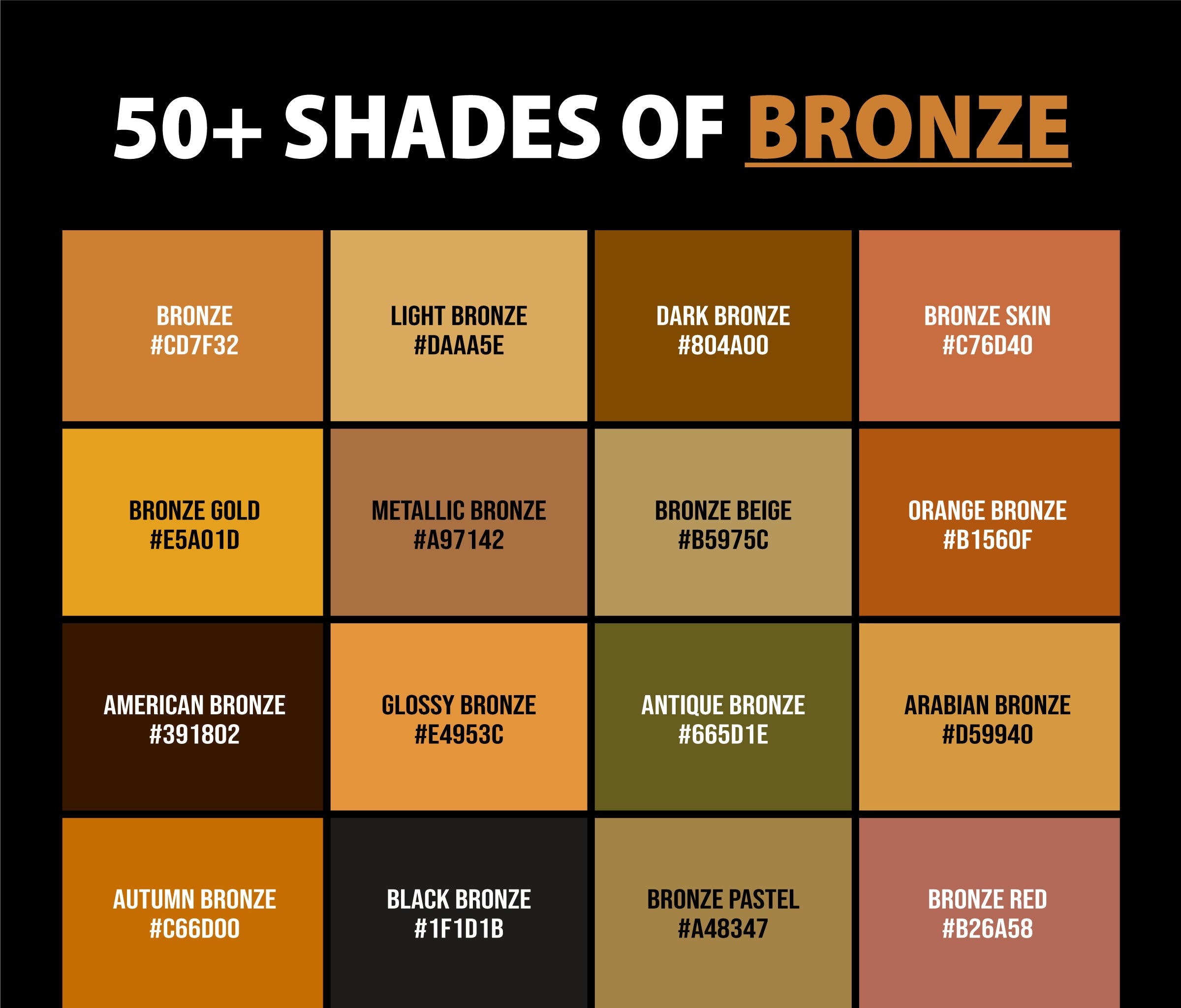 Wallpaper #bf9DaZMB3lSXT3zUf-Xy373 50 Shades of Bronze Color Names Hex Rgb Cmyk Codes