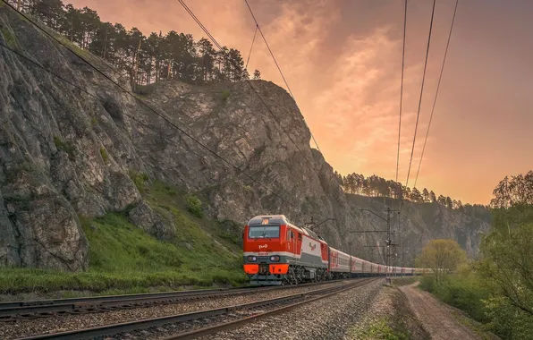 Wallpaper #aZw44ZIBZHQxiYarS7p-279 Wallpaper Forest the Sky Clouds Landscape Train the Evening