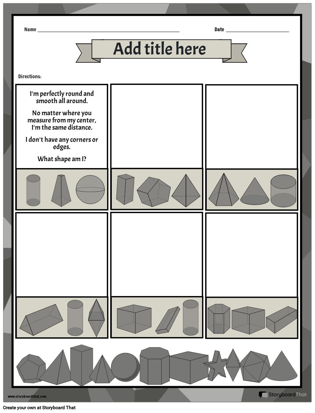 Wallpaper #tPu2hJcBx-Hc5Y20nq-1170 3D Shapes Math Riddle Worksheet Storyboard by Templates