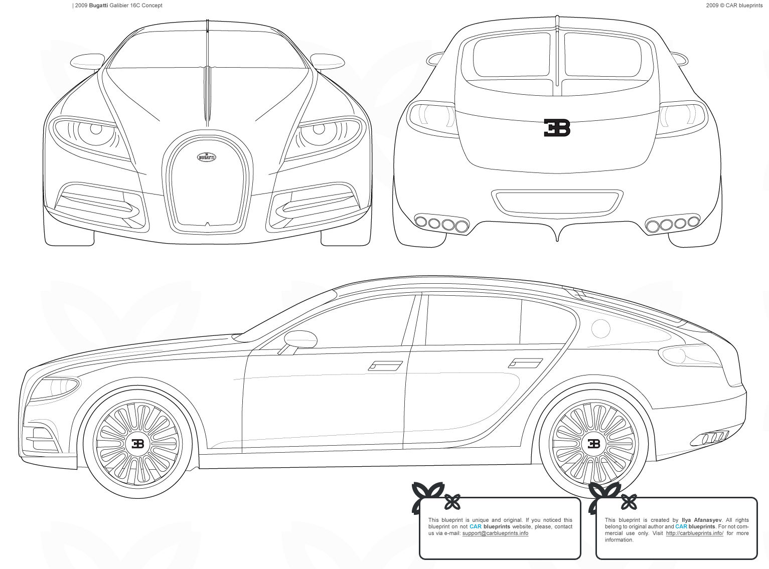 Wallpaper #OGhGGZMBSpphPi3-Uhb9258 2009 Bugatti Galibier 16c Hatchback Blueprints Free Outlines