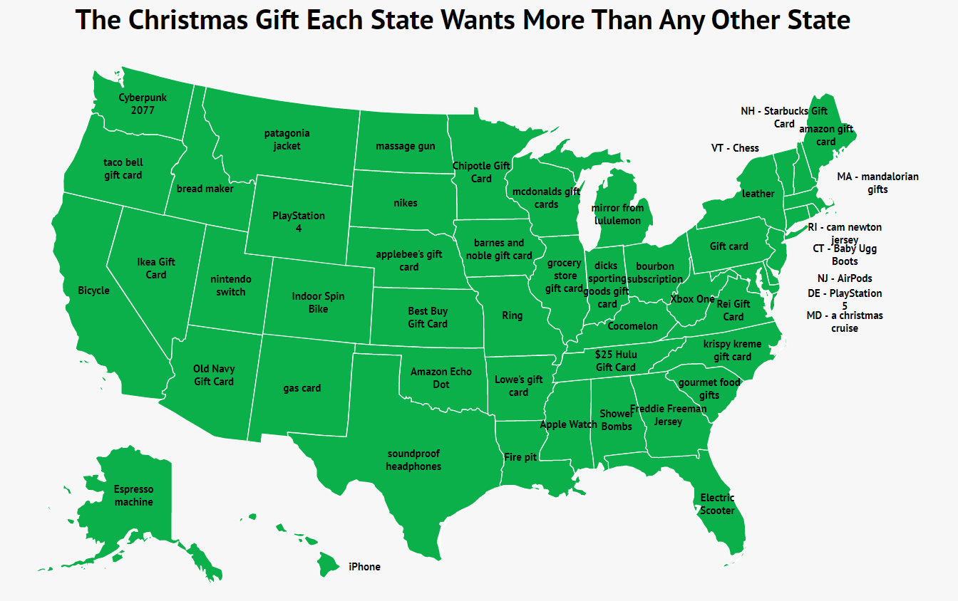 Wallpaper #L20PapcBycdYOYFTAnFj83 Maps the Most Popular Holiday Gifts and Sweet Treats Across the USA