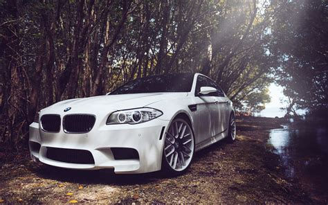 Wallpaper #YnP0fo4BFI5NbQksIxfN42 A White  BMW  M5 Parked in a Forest