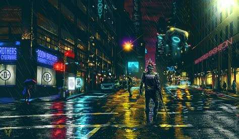 Wallpaper #b3MUf44BFI5NbQksqRec1 A Lone Figure Walks Through a Rainy City Street at Night