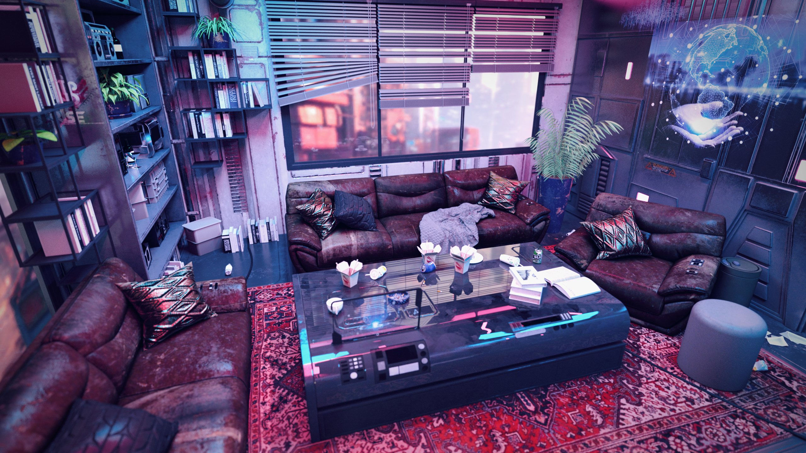 Wallpaper #rGf2-pIBSpphPi3-35I2145 Cyberpunk Condo Living Room Daz 3D