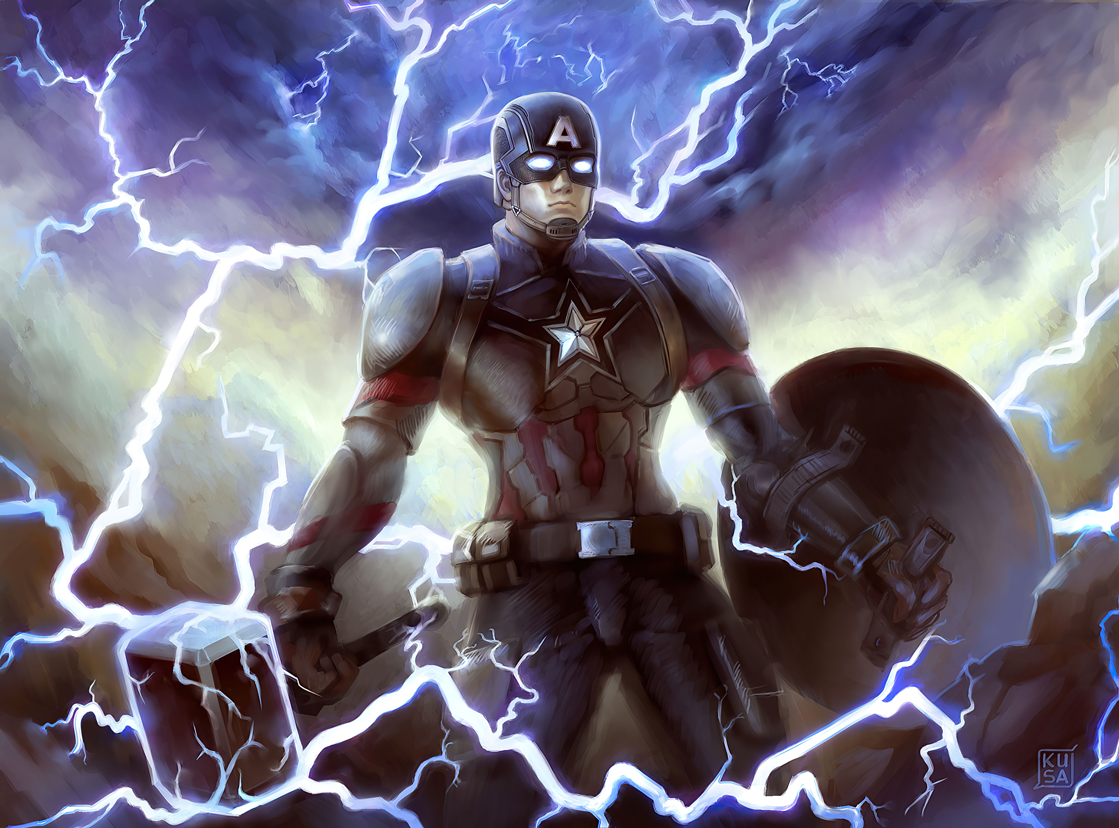 Wallpaper B70BF Captain America Surrounded by Lightning from Thors Hammer HD Wallpaper B70BF