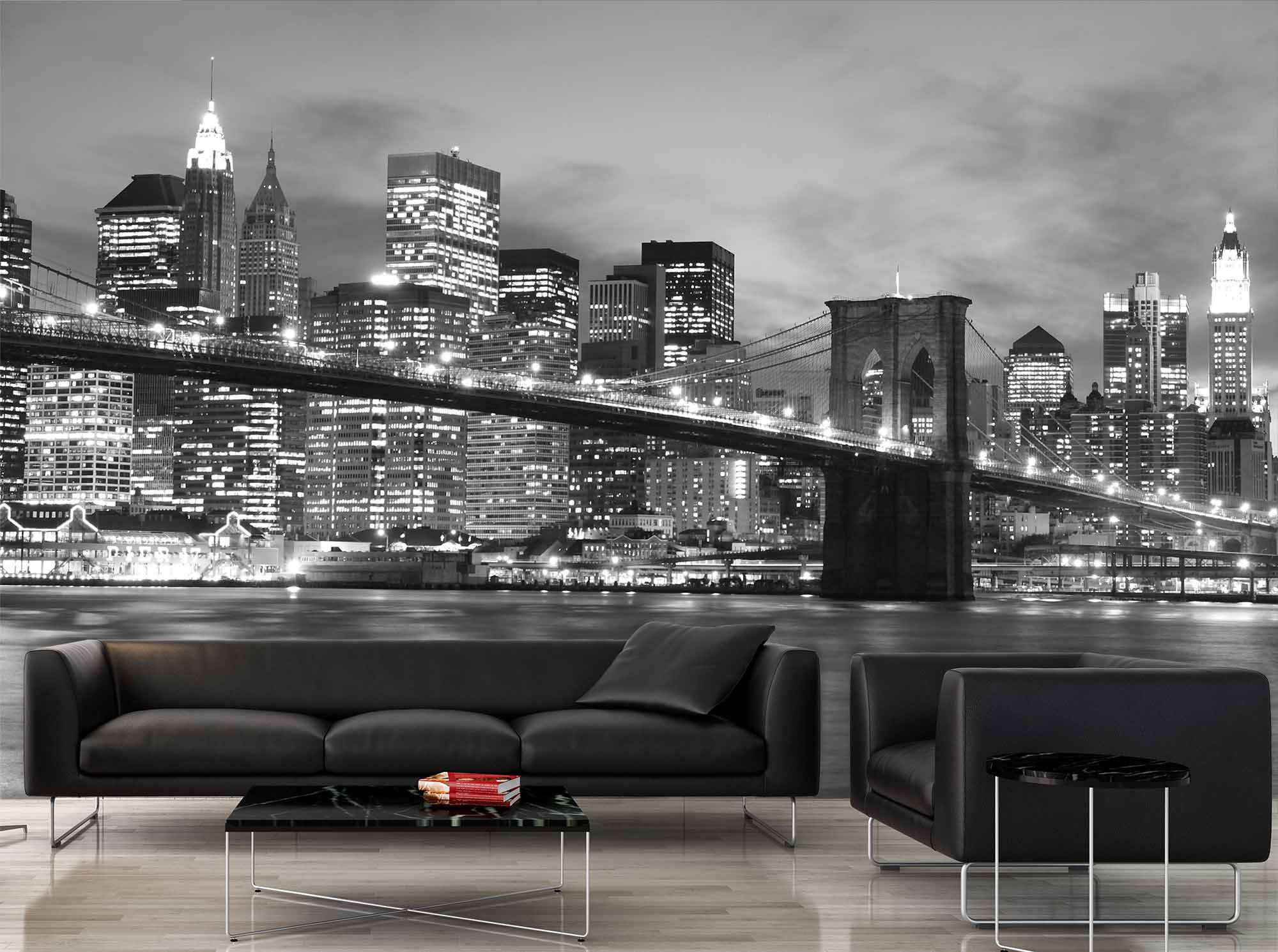 Wallpaper #2GeMA5MBSpphPi3-T7Po158 Murale En Papier Peint Le Pont De Brooklyn La Nuit En Noir Et Blanc