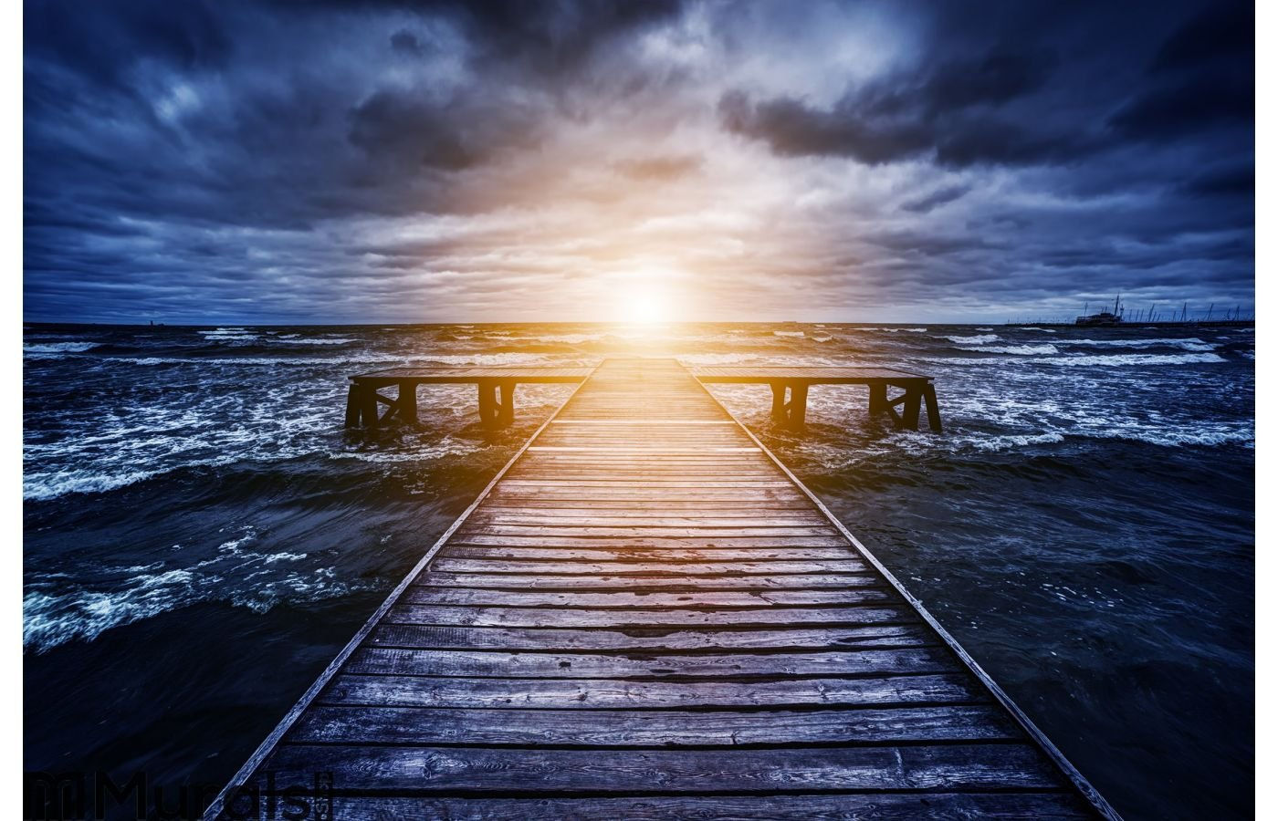 Wallpaper #QGeB6JIBSpphPi3-zz1j292 Old Wooden Jetty During Storm on the Ocean Abstract Light Wall Mural