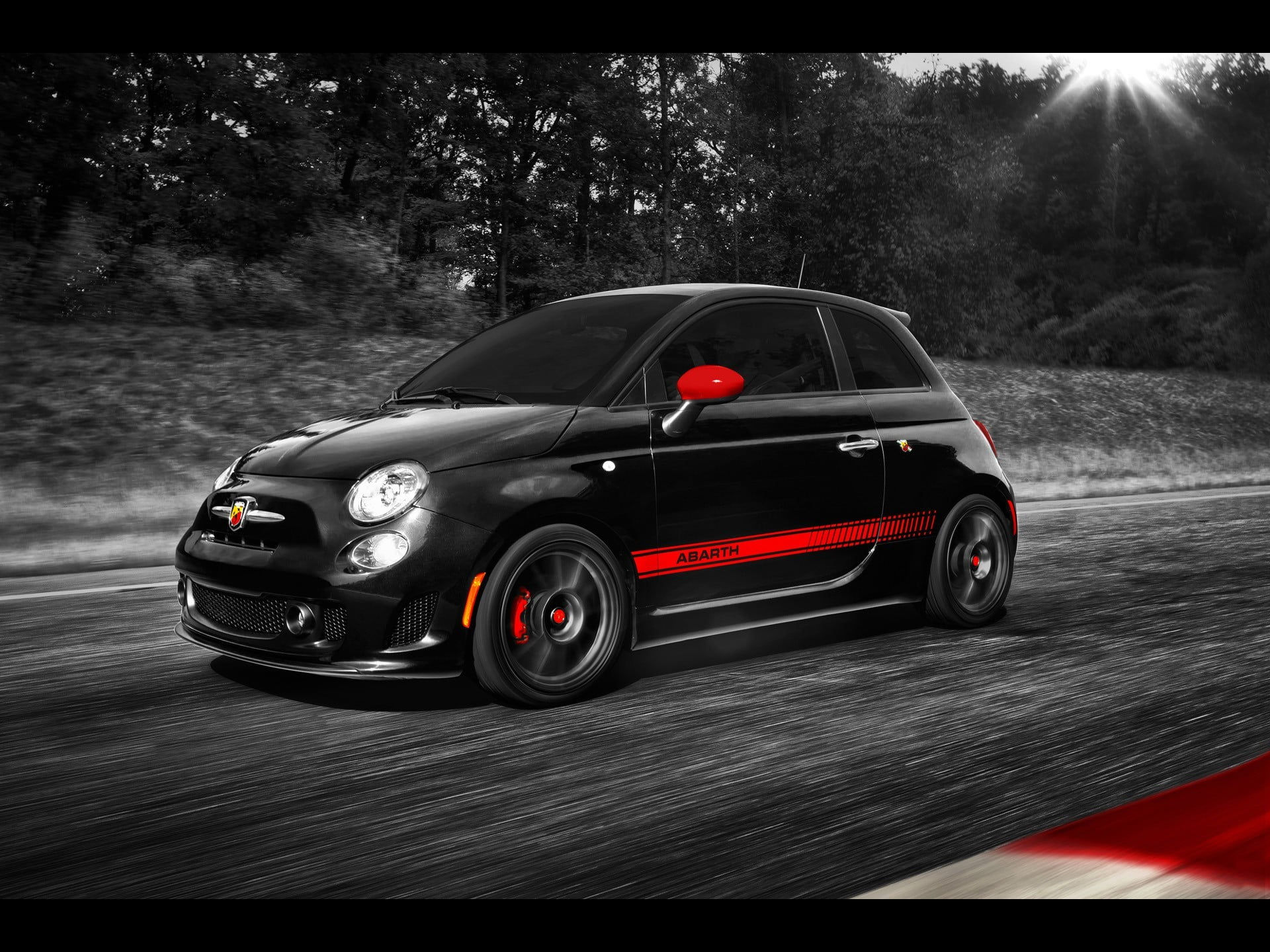 Wallpaper #a819a Front View of Black Fiat 500 Abarth Parked in the Street Editorial