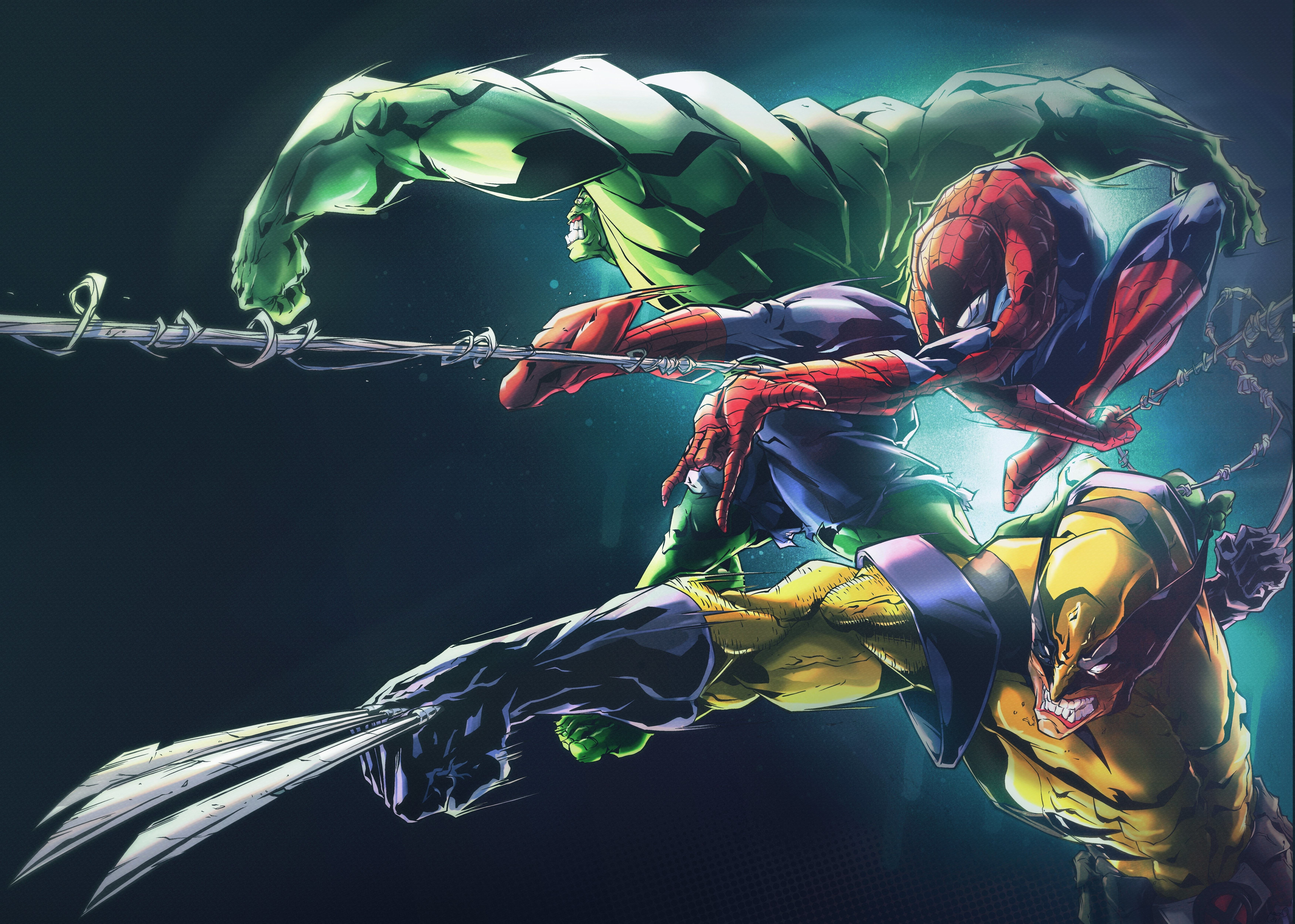 Wallpaper #TwDW6o4BSdW8dNouJhCz8 Spider Man the Incredible Hulk and Wolverine Digital Wallpaper HD