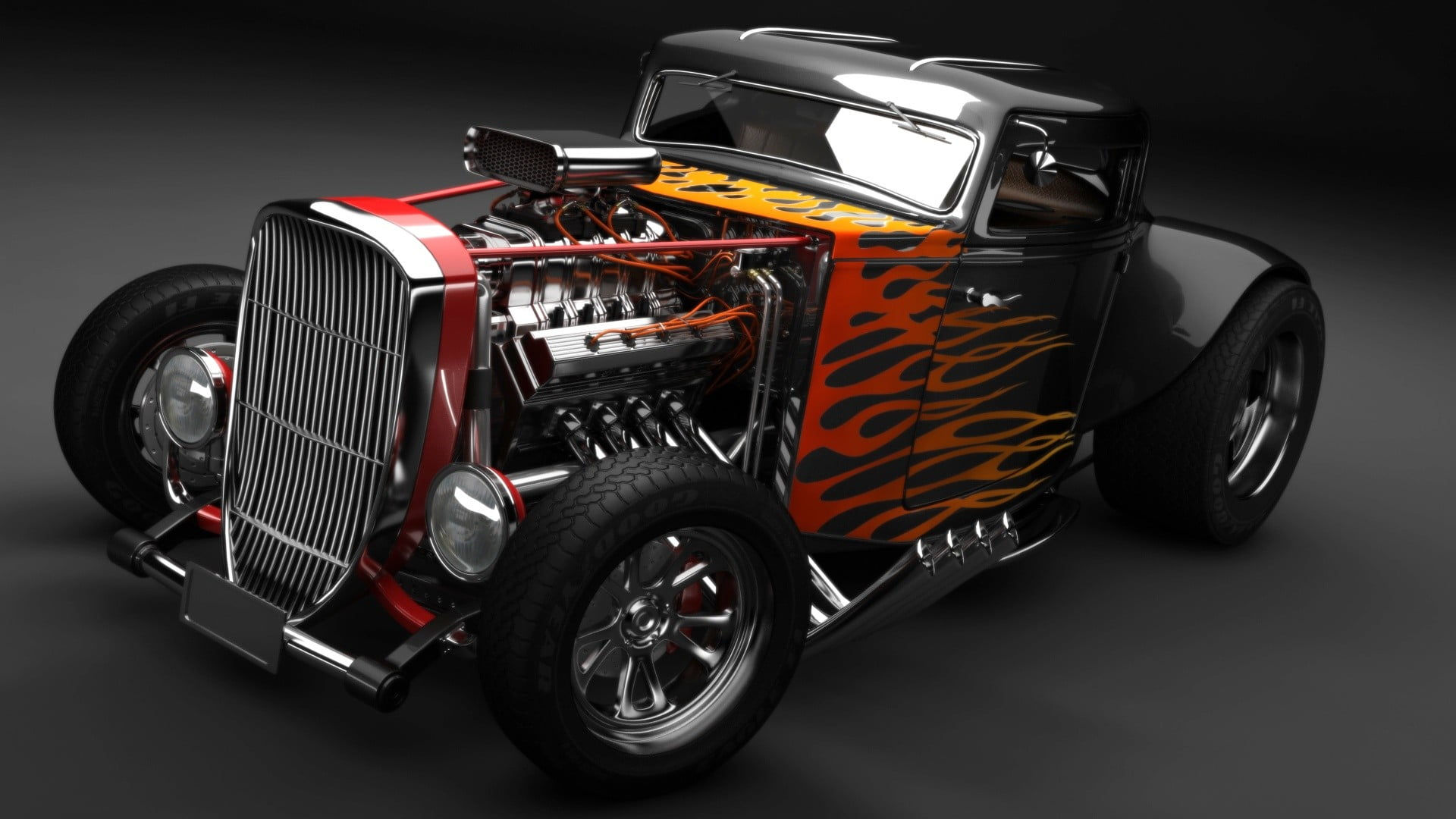 Wallpaper #c2hLGJMBSpphPi3-zBJm254 Red and Black Hot Rod Scale Model Car Hot Rod Modified Muscle Cars