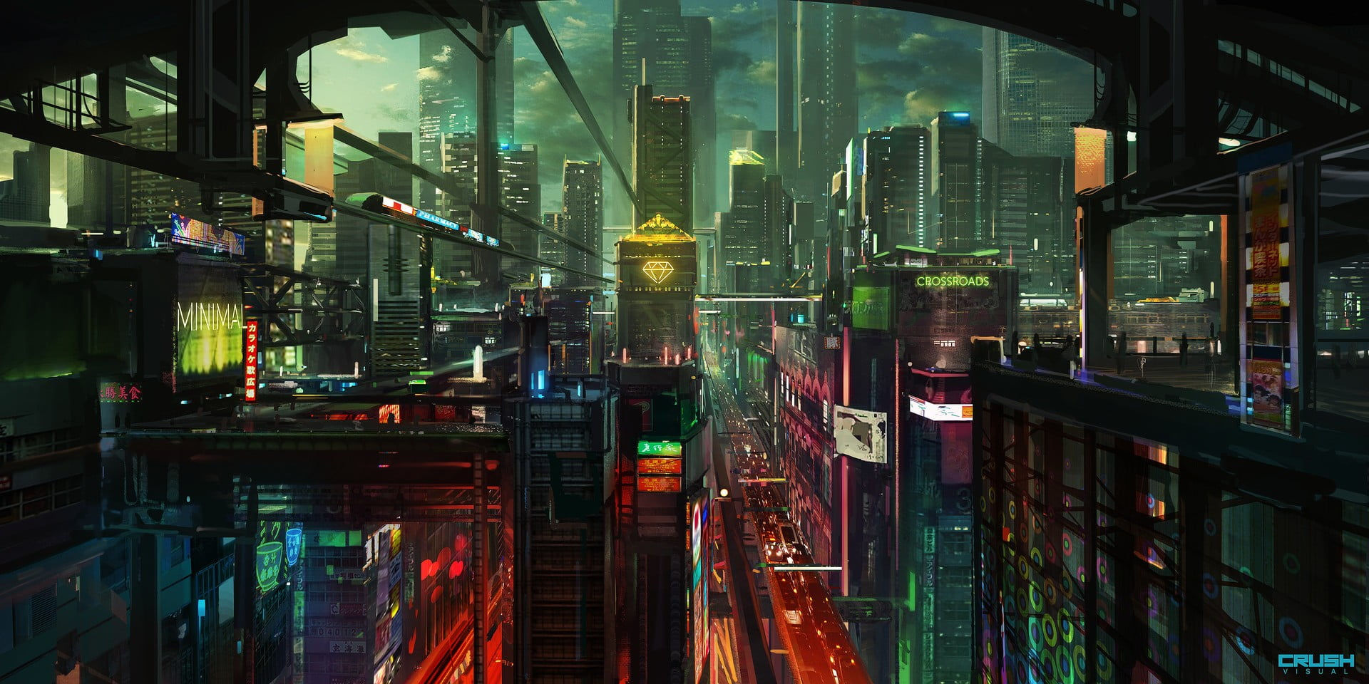 Wallpaper #mGcv8ZIBSpphPi3-O2pF56 High Rise Buildings Digital Wallpaper Cyberpunk City Night