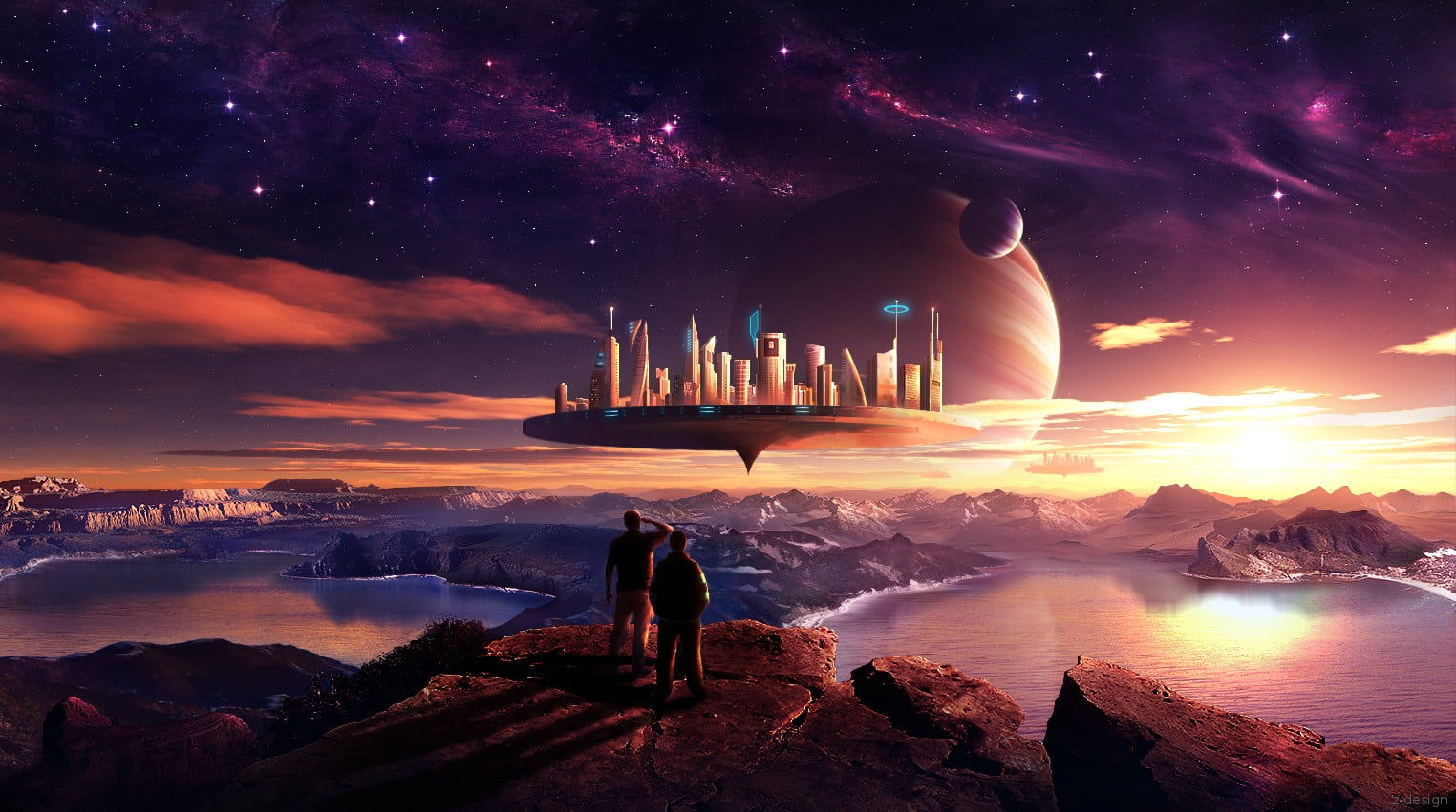 Wallpaper #KWf4-ZIBSpphPi3-E48Y237 Floating City Illustration Planet Science Fiction Space Art