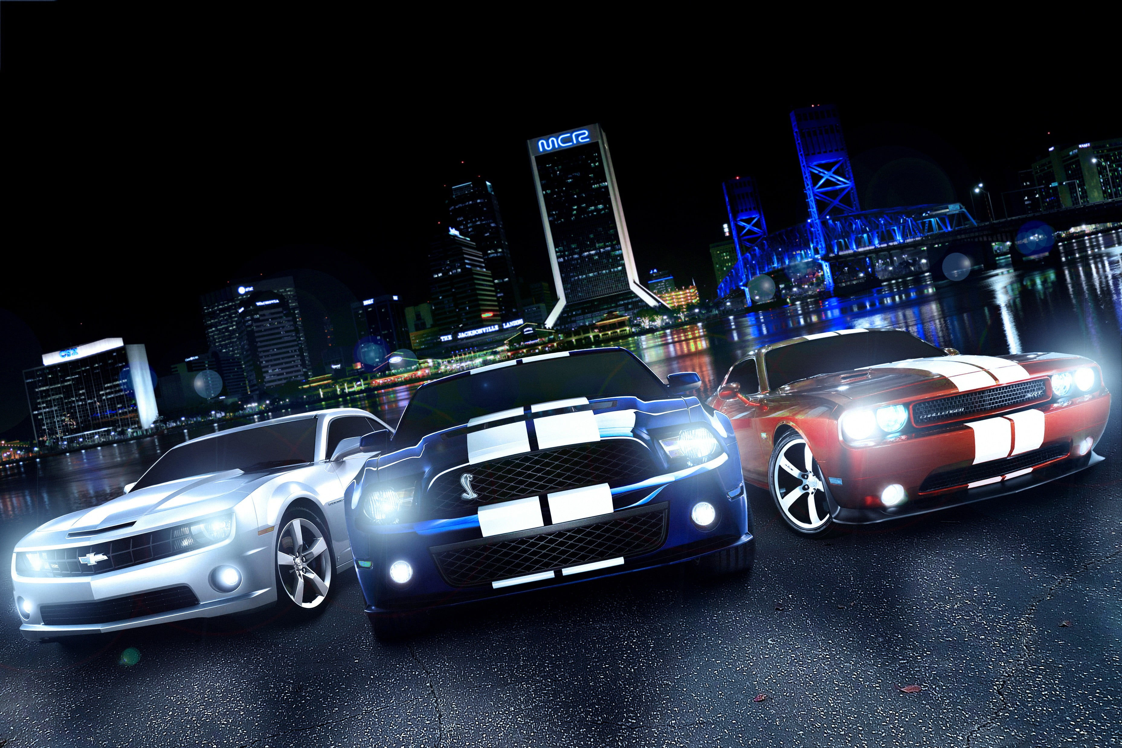 Wallpaper #vnelJpMB-pgBXx607aJn155 Three Assorted Color Ford Mustang Coupes Ford Mustang Shelby