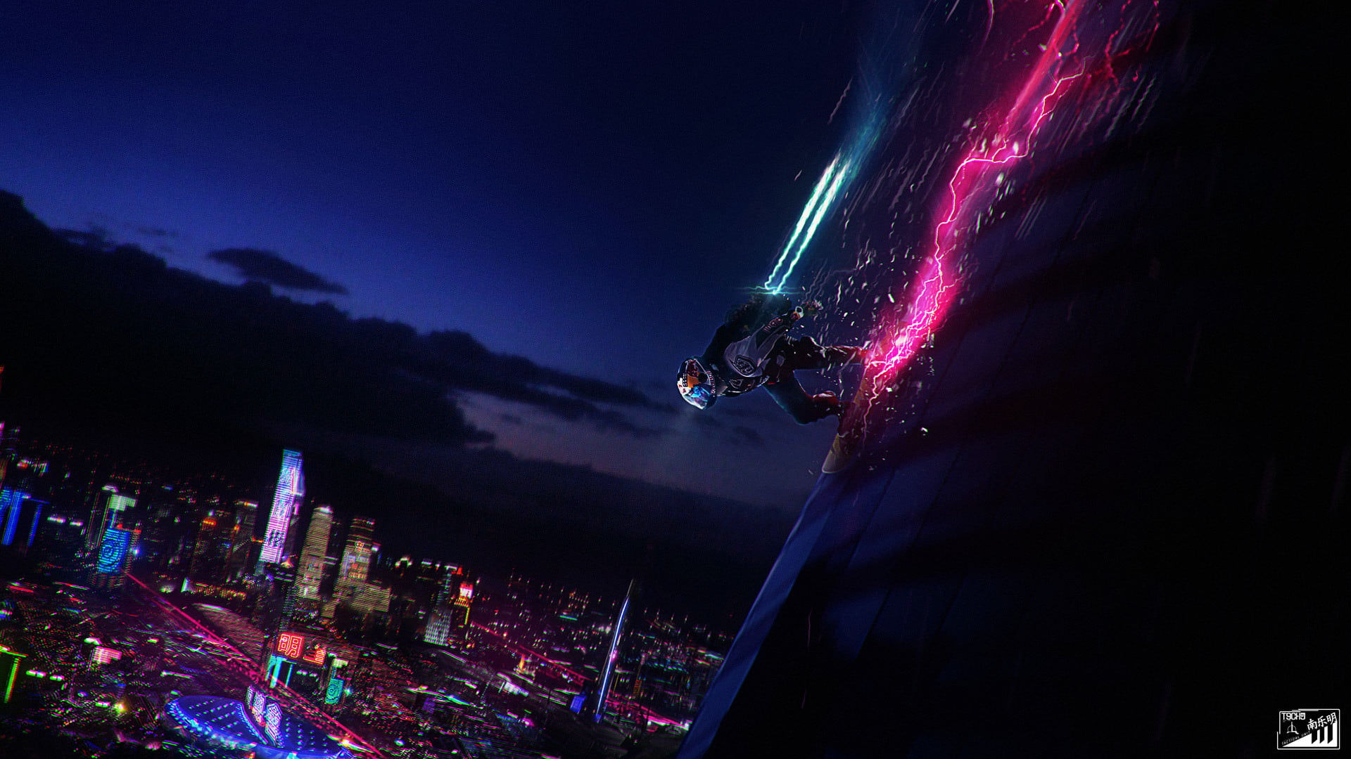 Wallpaper #3XPYf44BFI5NbQksvhdp47 Digital Artwork of Person Cyberpunk Science Fiction Neon City HD